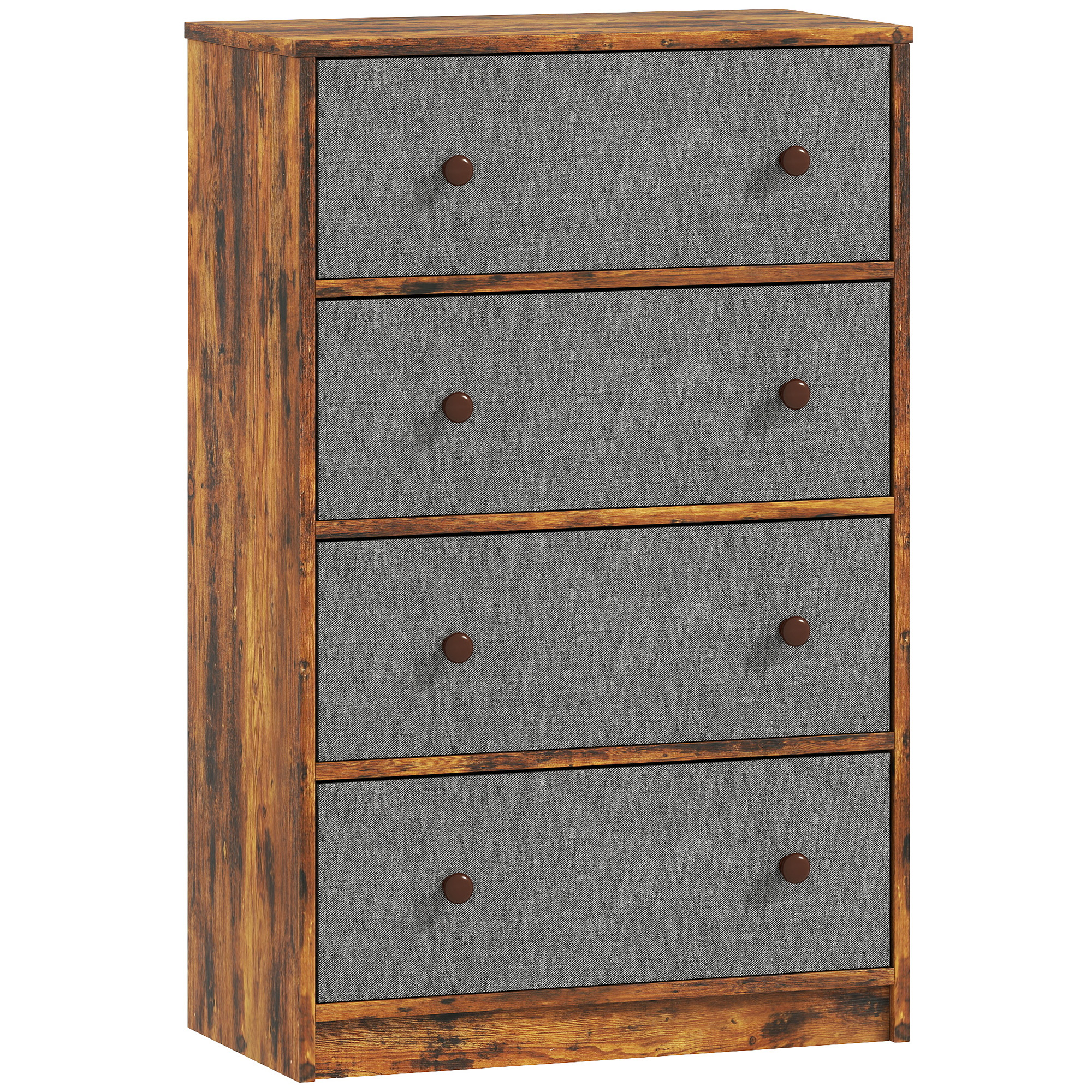 OAKEN Oak Finish Chest of Drawers - Medium-sized, 4 Drawers, Fabric Drawers - Life Essentials