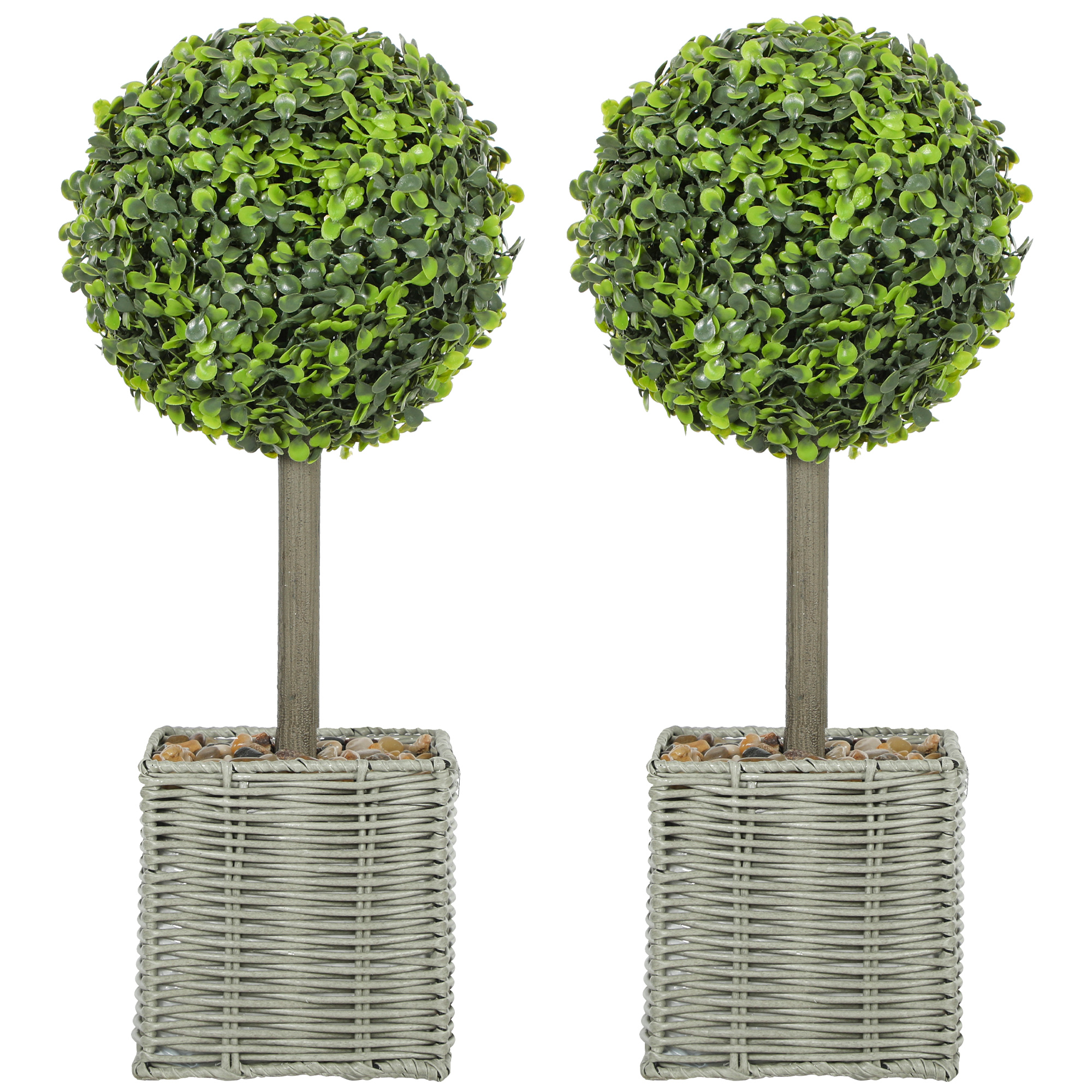 HERON Set of 2 Decorative Artificial Plants 50cm Faux Boxwood Topiary - Green - Life Essentials