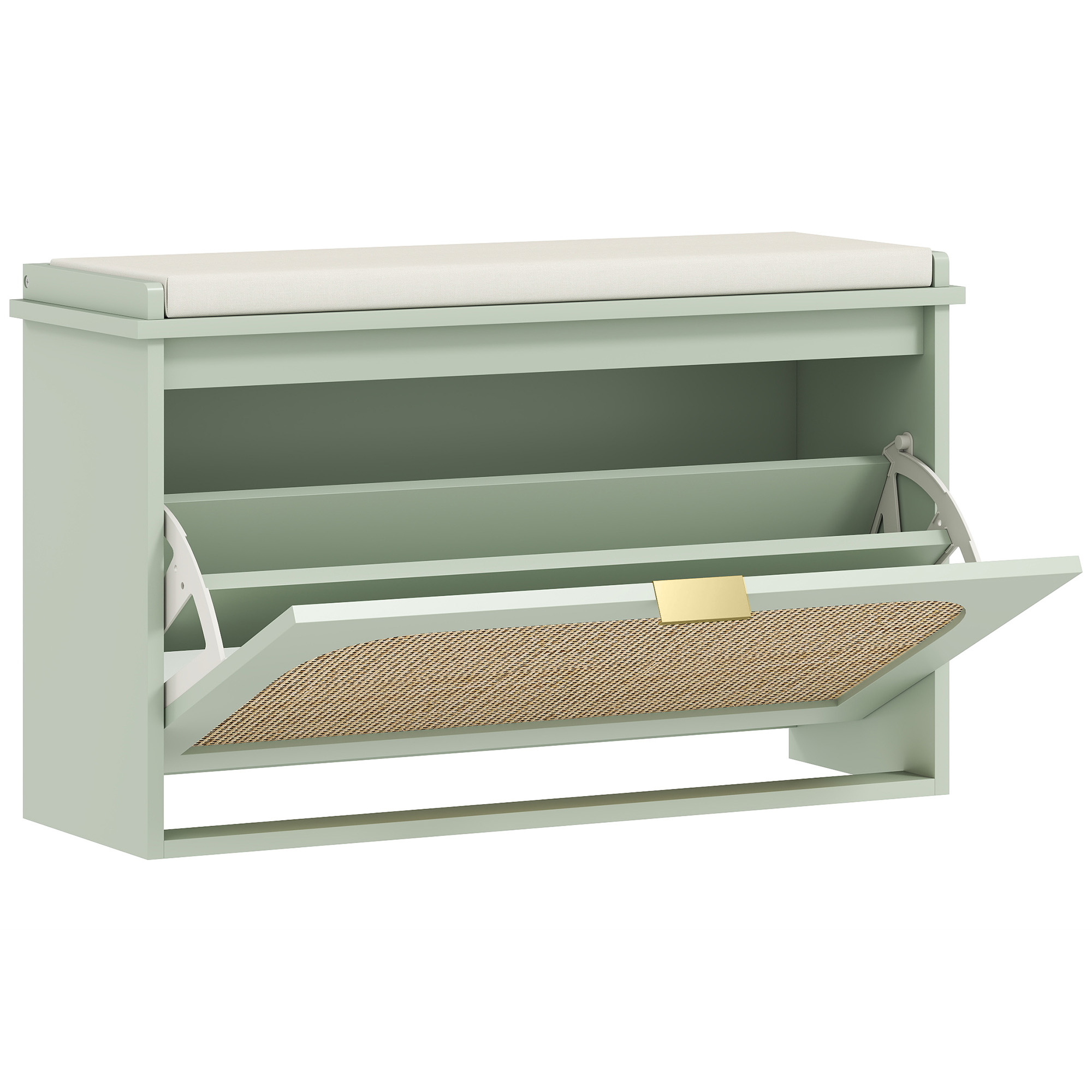 KICKSY Rattan Shoe Bench Padded Seat Flip Drawer - Light Green - Life Essentials