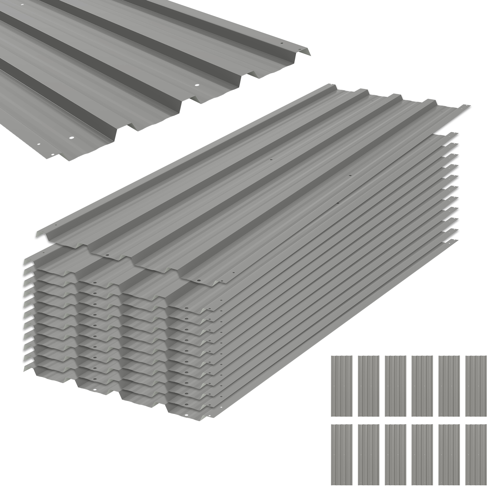 SUNVISTA Set of 12 Corrugated Steel Roof Sheet Panels - Light Grey - Life Essentials