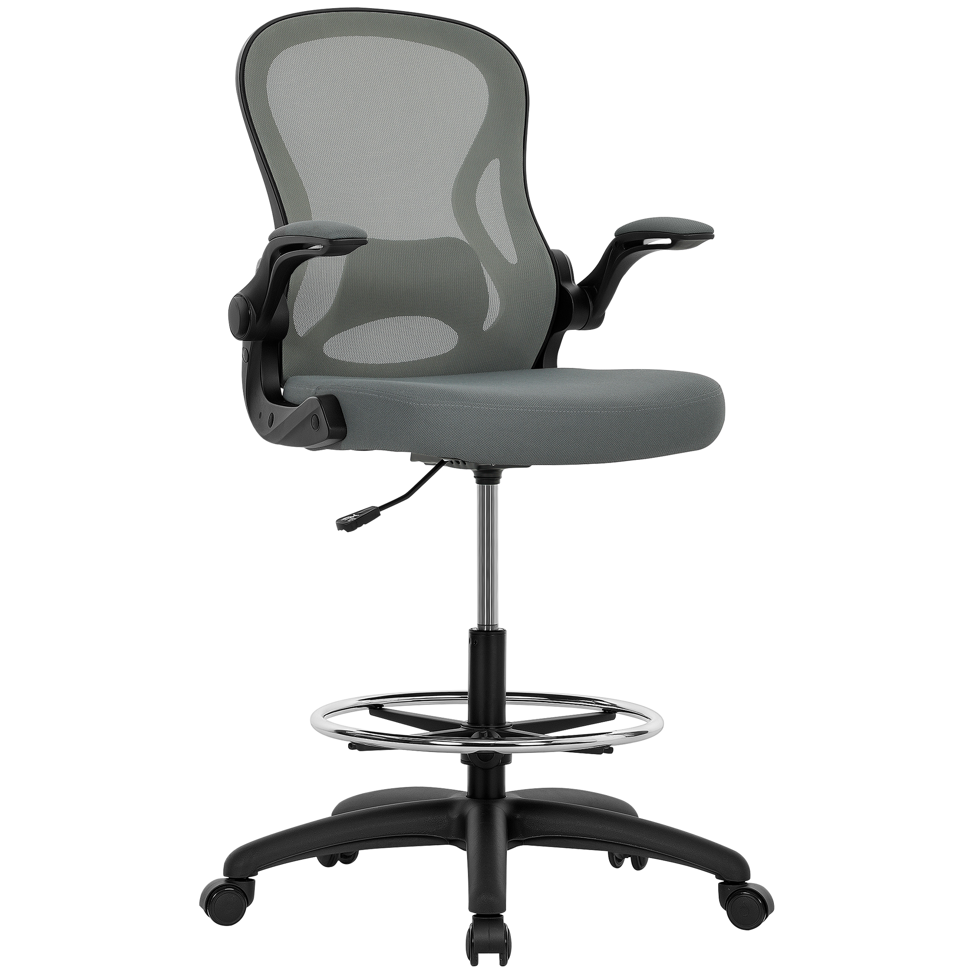 VONSETTA Draughtsman Chair Flip up Armrests Mesh Standing Desk Lumbar Support - Charcoal Grey - Life Essentials