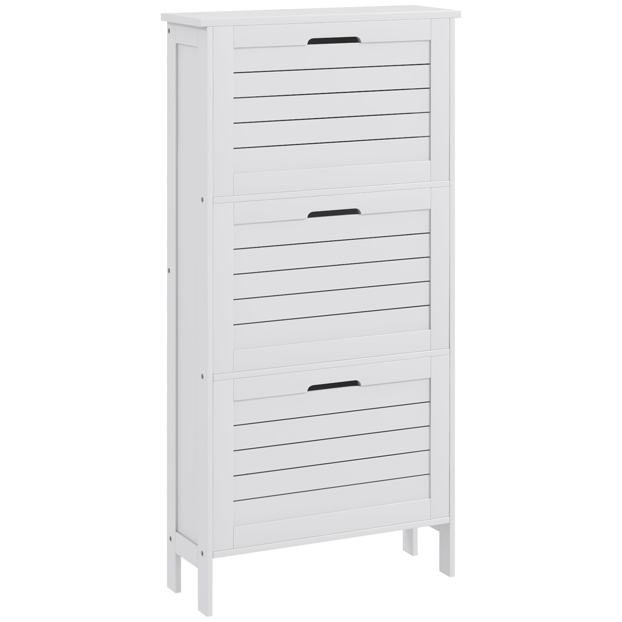SHOVIA 3 Drawer Tallboy Narrow Shoe Cabinet Flip Doors - White - Life Essentials