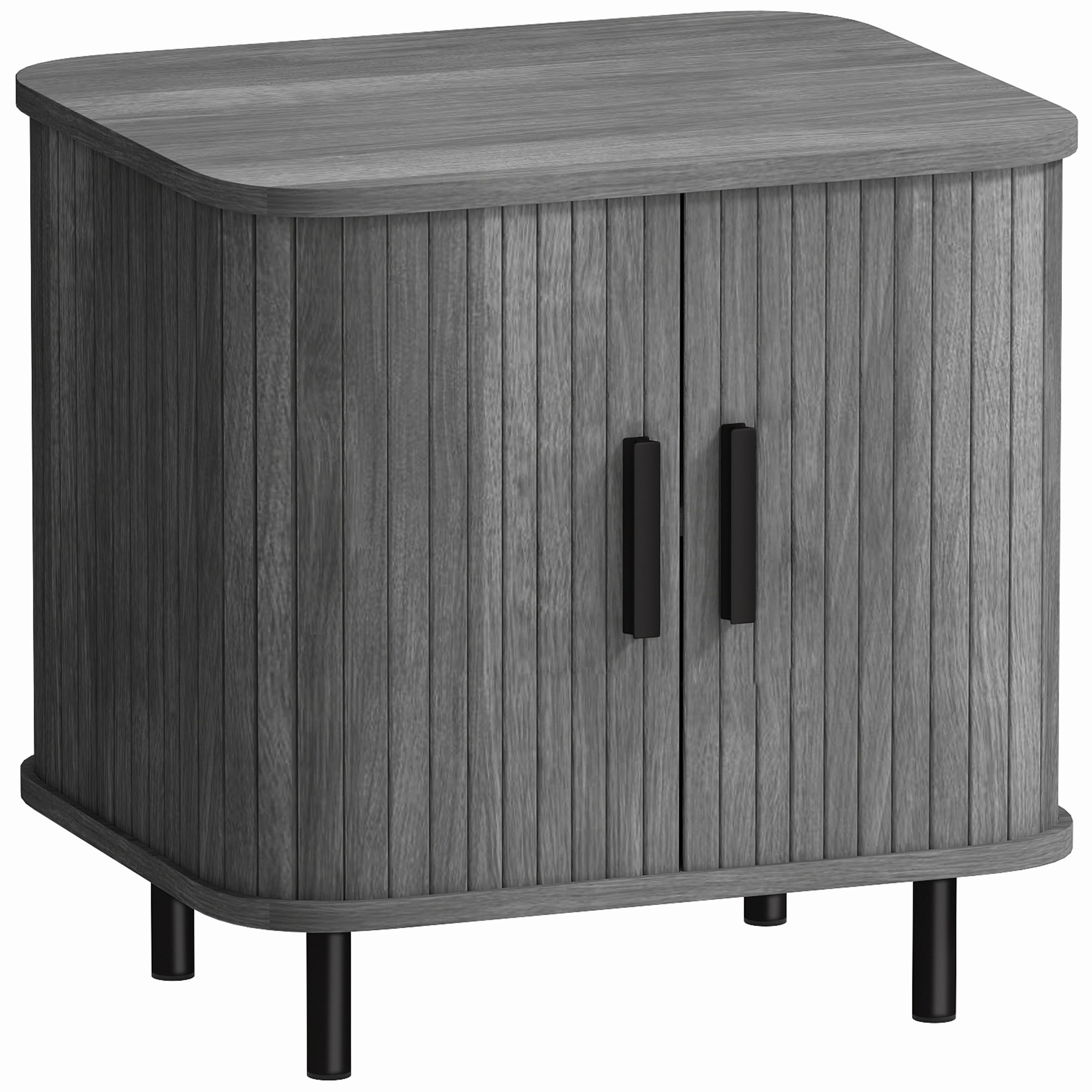 HERON Bedside Table Nordic Side Table Roller Shutter Sliding Doors - Grey - Life Essentials