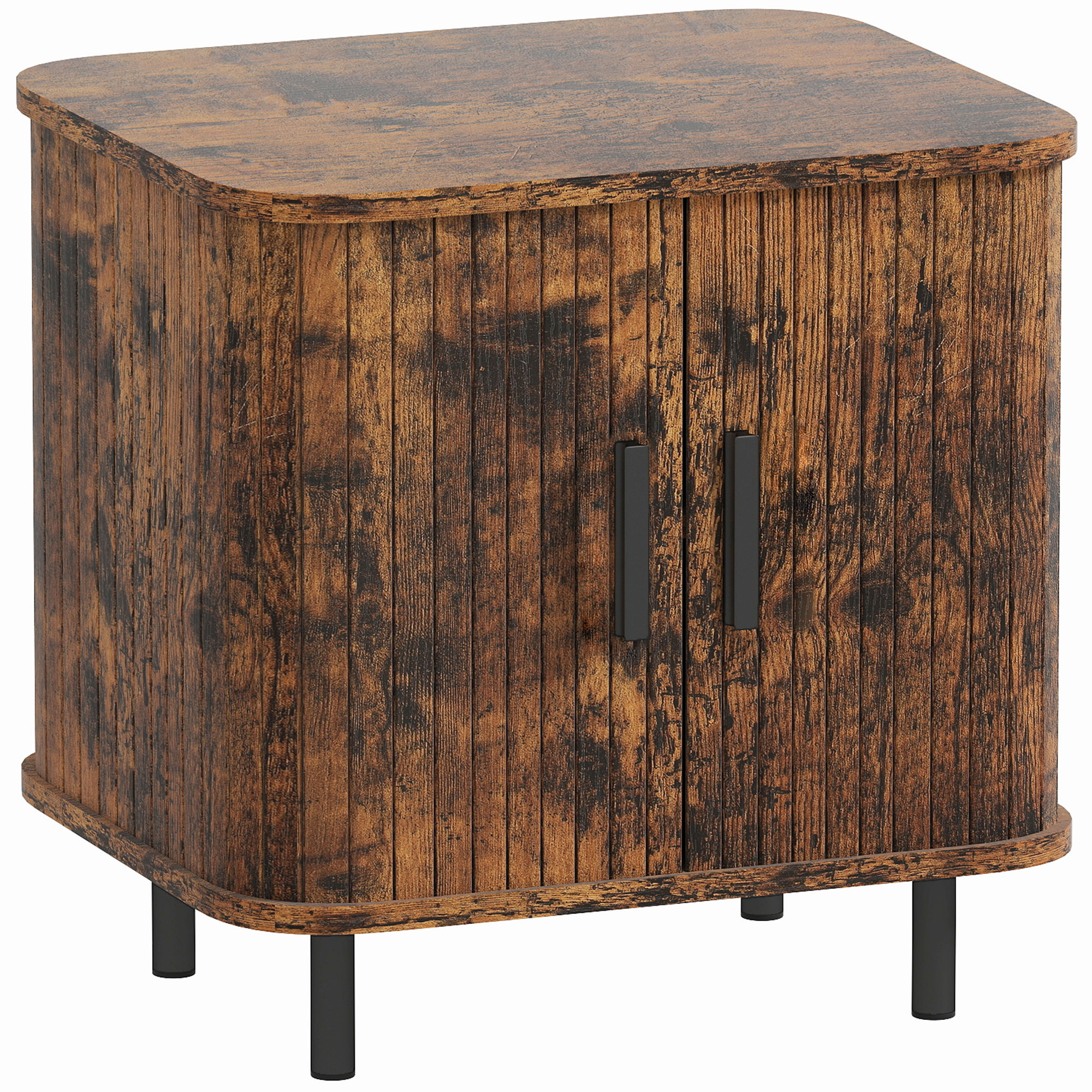 HERON Bedside Table Nordic Side Table Roller Shutter Sliding Doors - Rustic Brown - Life Essentials