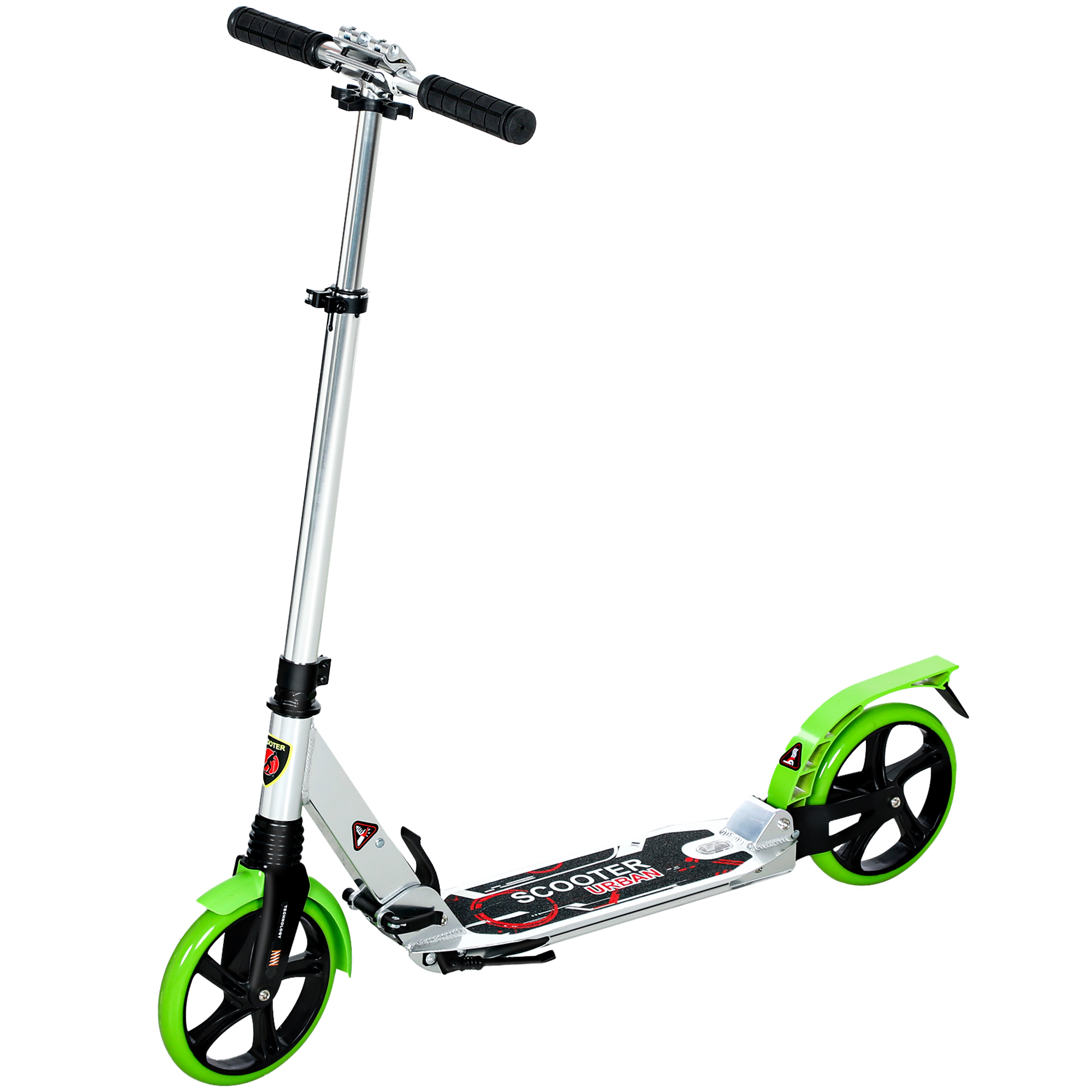 HERON Folding Kick Scooter Adjustable Ride 200mm Big Wheels Double Shock - Green - Life Essentials