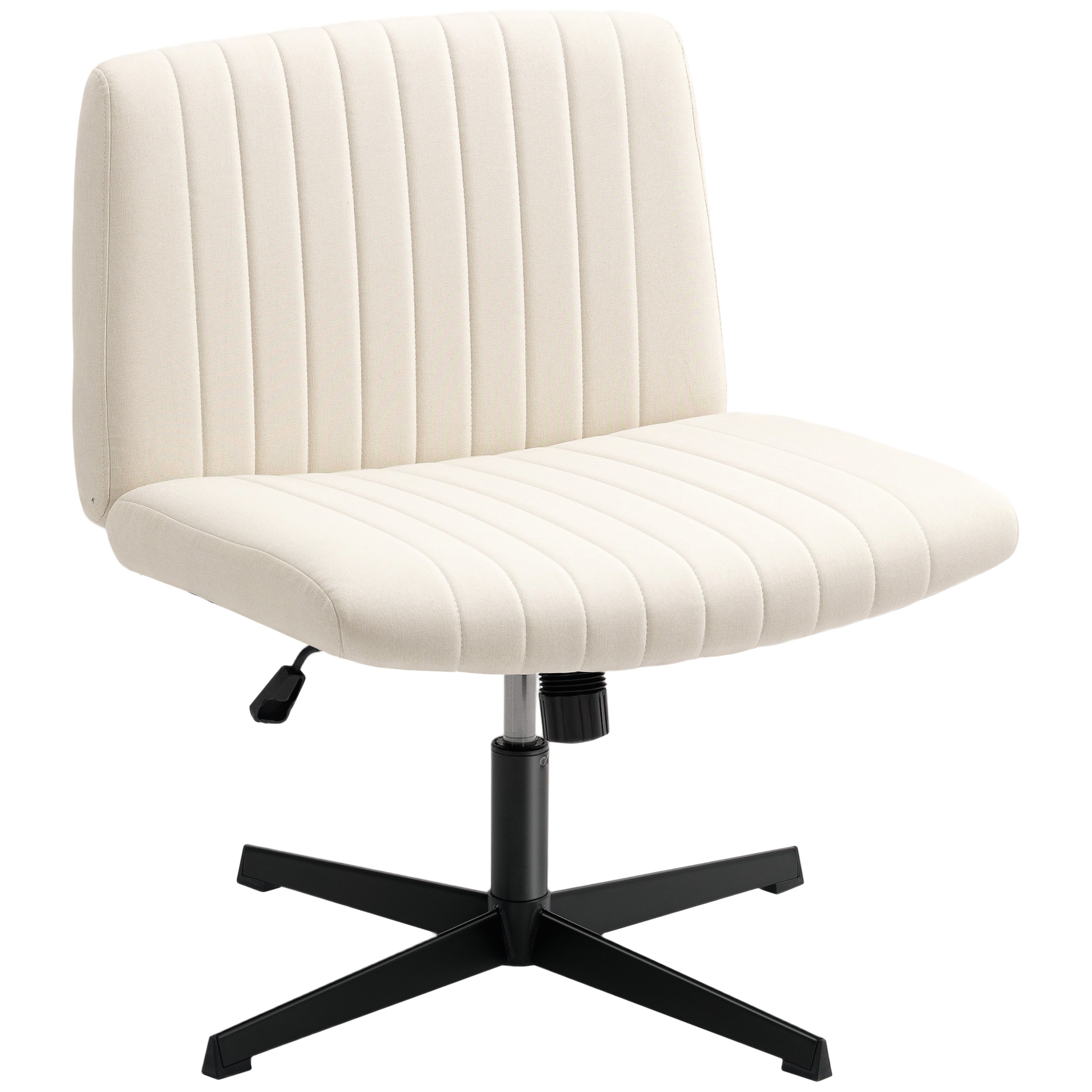HERON Armless Office Chair No Wheels Linen Fabric Criss Cross Legged Wide Seat - Cream - Life Essentials