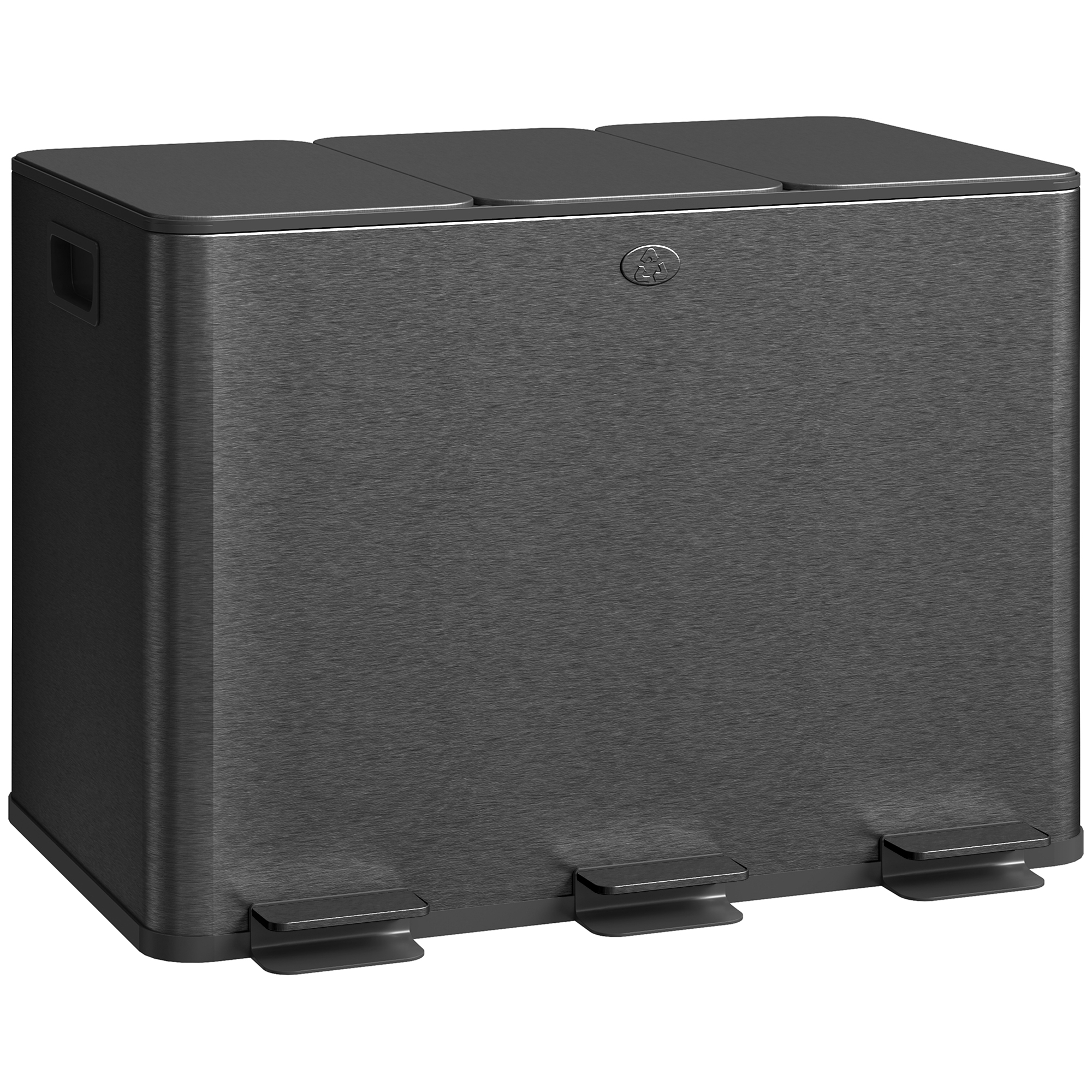SALMOR Pedal Kitchen Rubbish Bin Stainless Steel Triple Soft Close - Black - Life Essentials