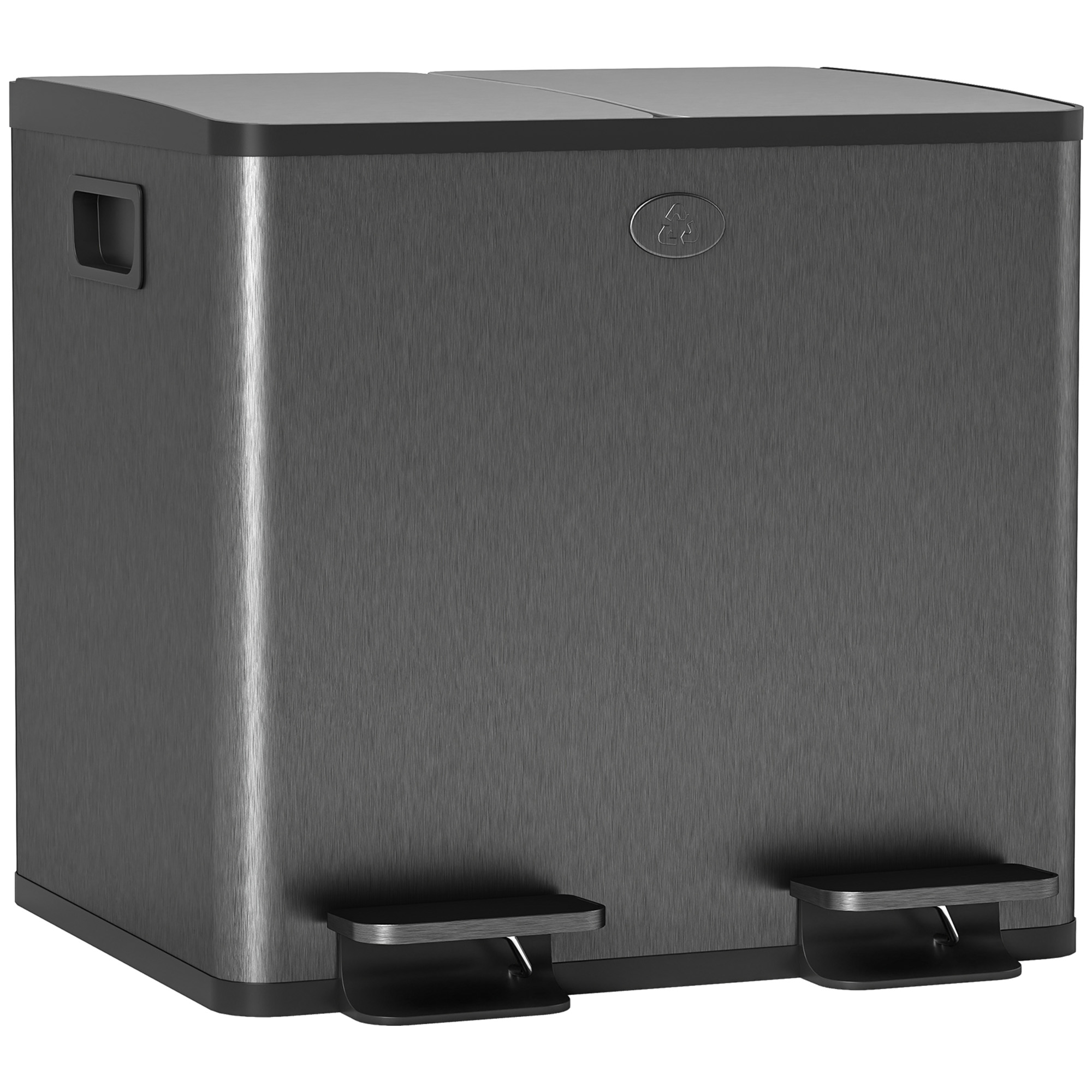 SALEN Dual Compartment Kitchen Rubbish Bin Stainless Steel Deodoriser Holder 30L - Black - Life Essentials