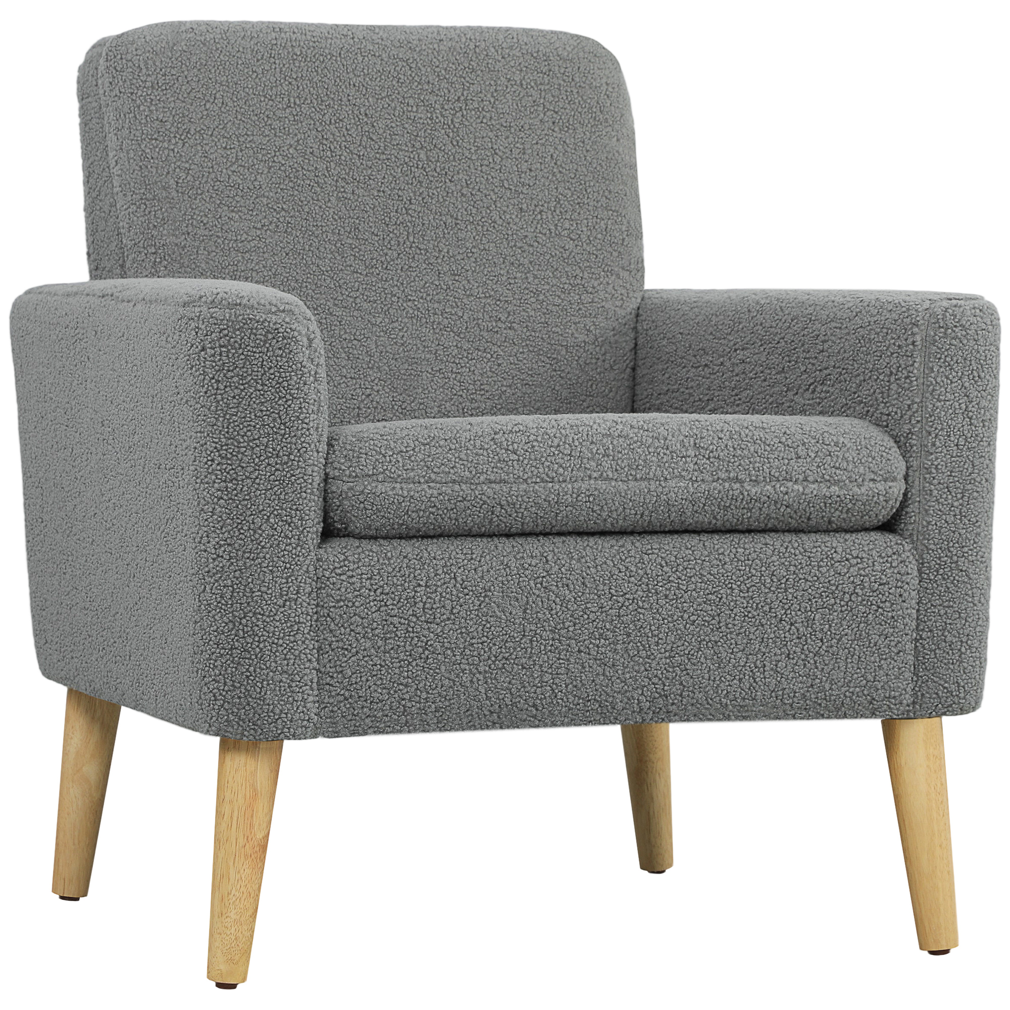 HERON Armchair Upholstered Accent Wood Legs Wide Padded Seat Teddy - Grey - Life Essentials