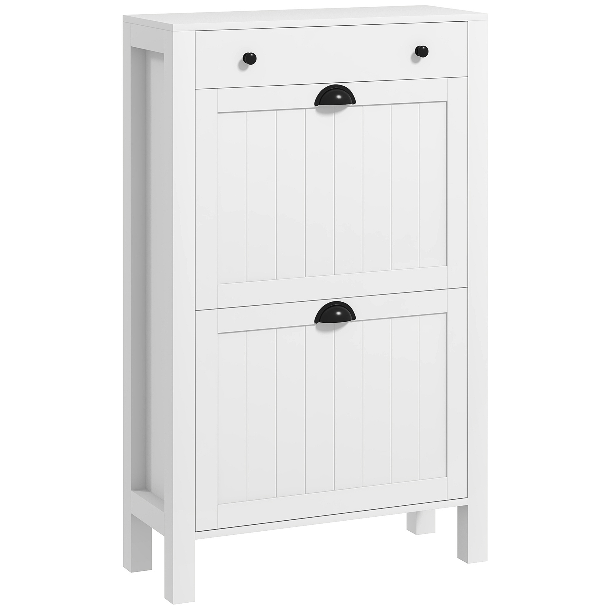 STEPRA 2 Drawer Narrow Shoe Cabinet Flip Doors Adjustable Shelves - White - Life Essentials