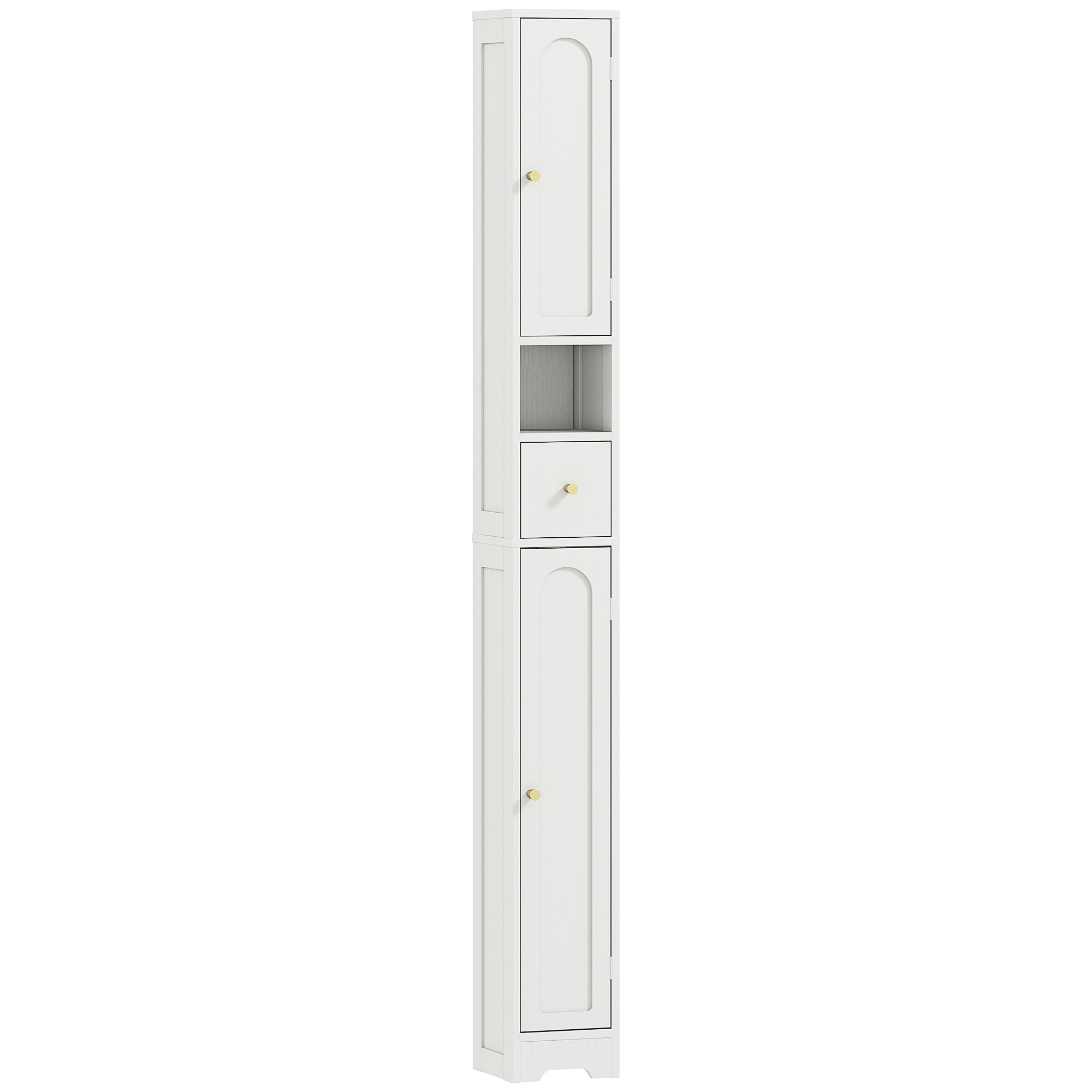 HERON Tall Bathroom Cabinet 185cm with Arched Doors - White - Life Essentials