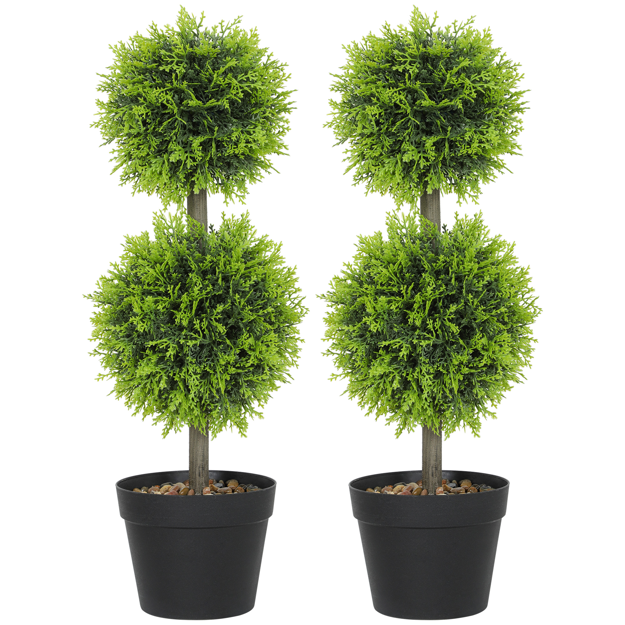 HERON Set of 2 Decorative Artificial Plants 60cm Faux Topiary Cypress - Green - Life Essentials