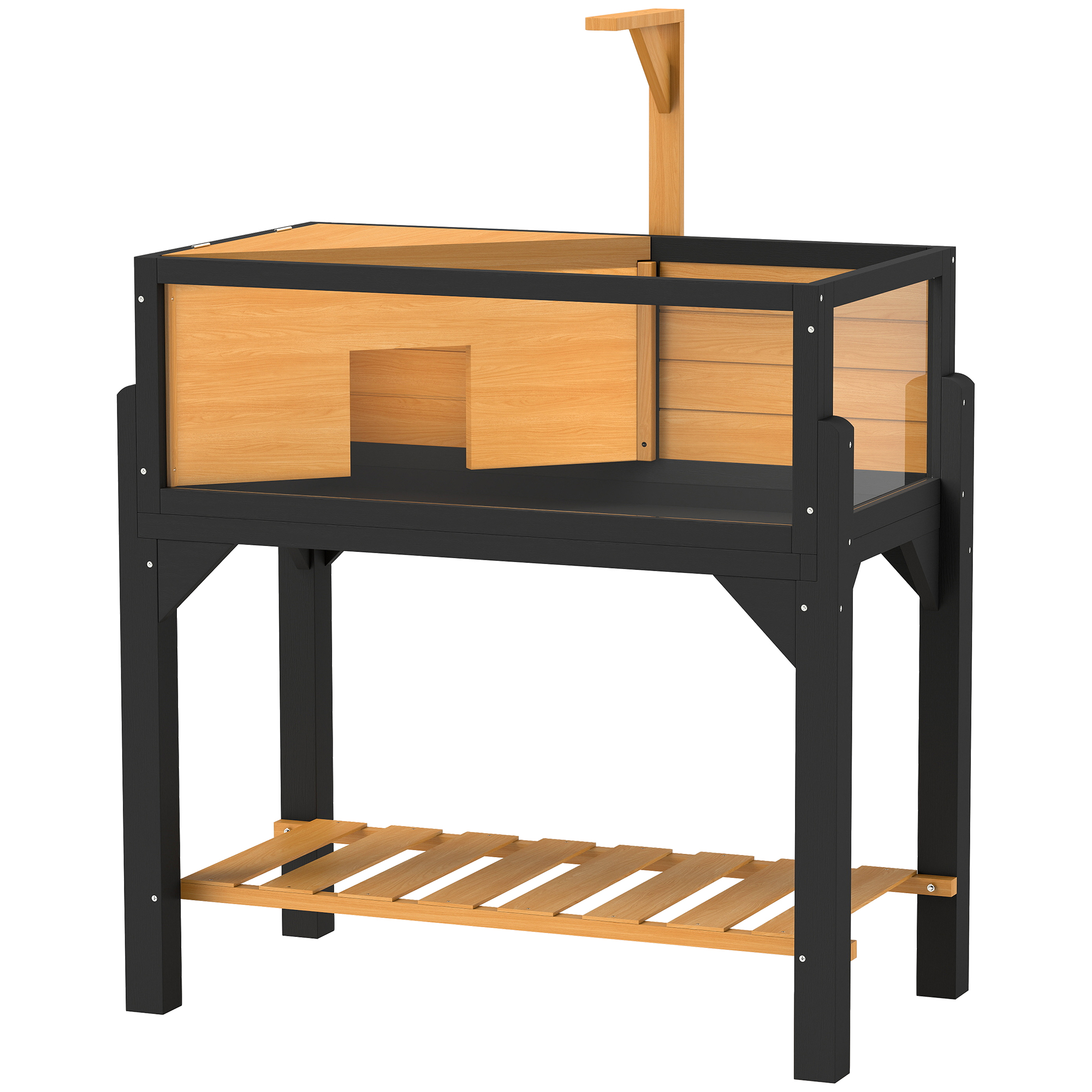 PAWSTER Wooden Tortoise House Storage Shelf Clear Observation Windows Lamp - Yellow - Life Essentials