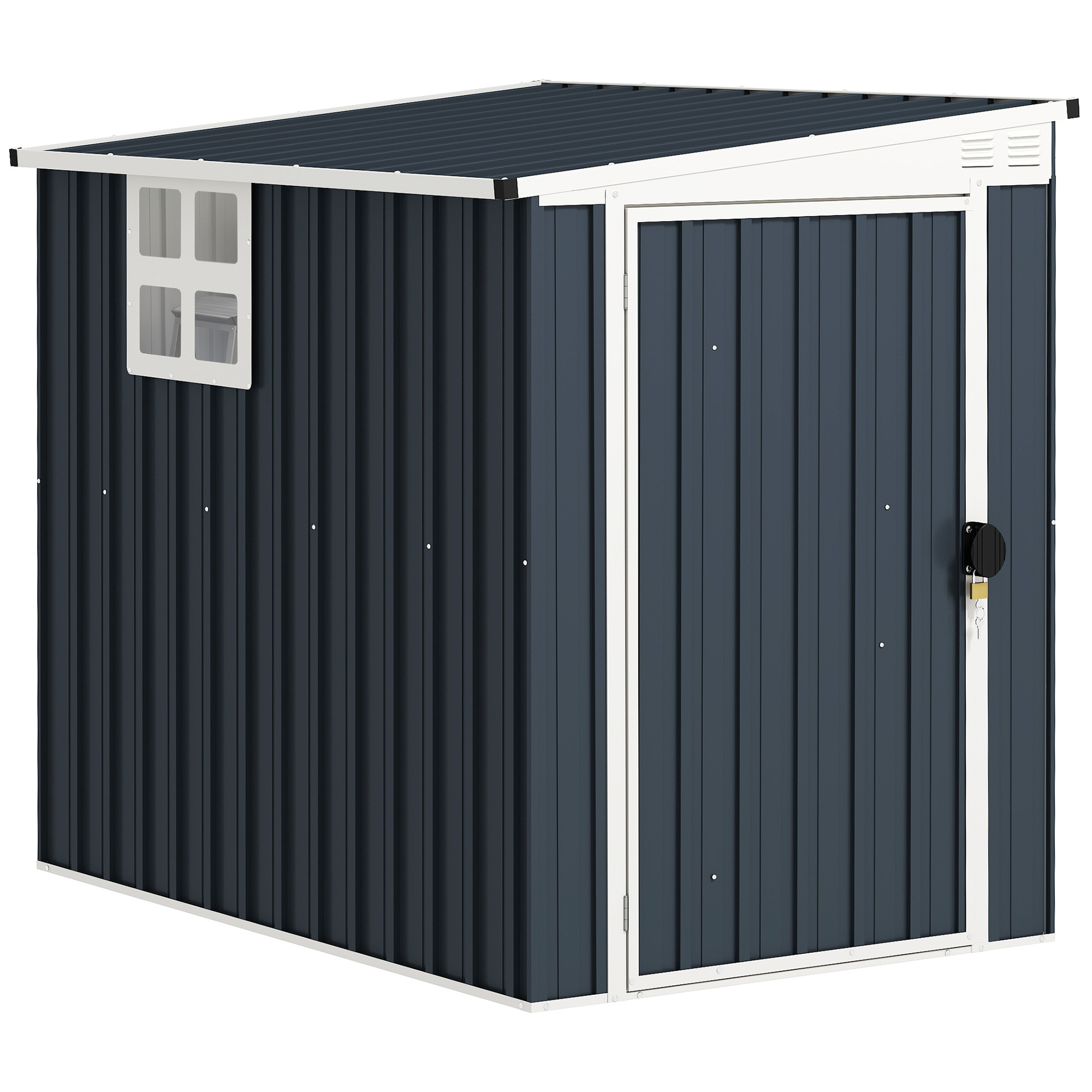 OSTREL 6ft Garden Shed Galvanised Steel Outdoor Storage Shed with Window - Grey - Life Essentials