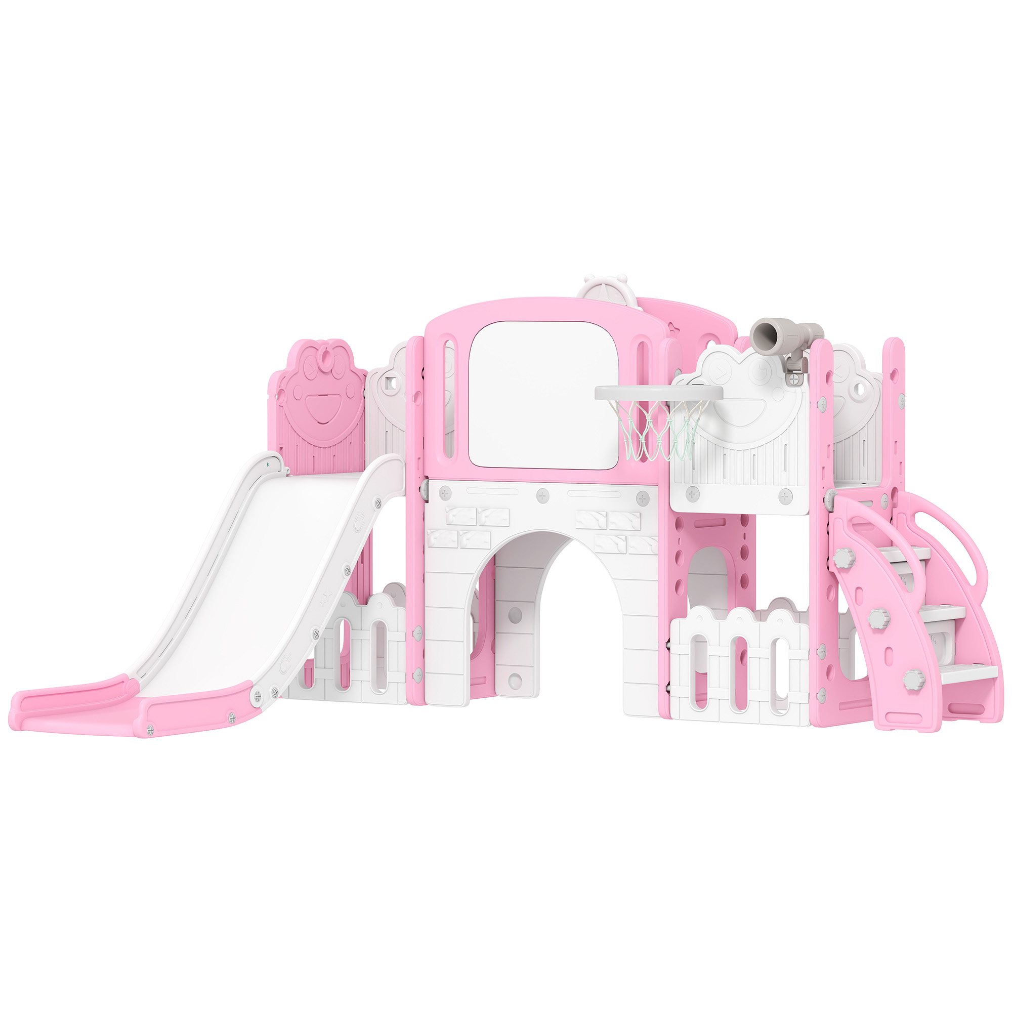 AIVAGO 7 in 1 Toddler Slide Set with Basketball Hoop Climbing Frame Drawing Board - Pink - Life Essentials