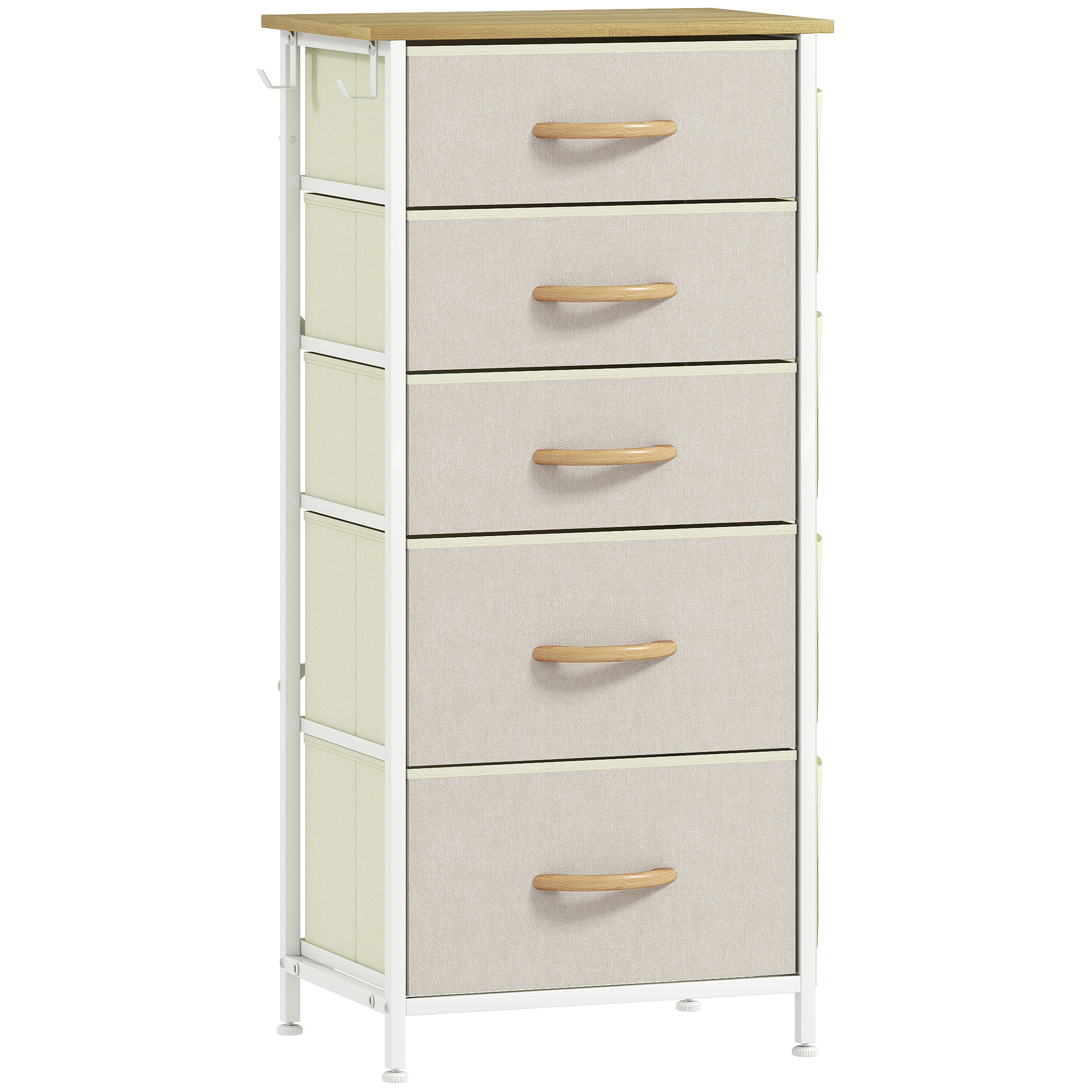 STOWLY Beige Chest of Drawers - Tallboy, Medium-sized, 5 Fabric Drawers - Life Essentials