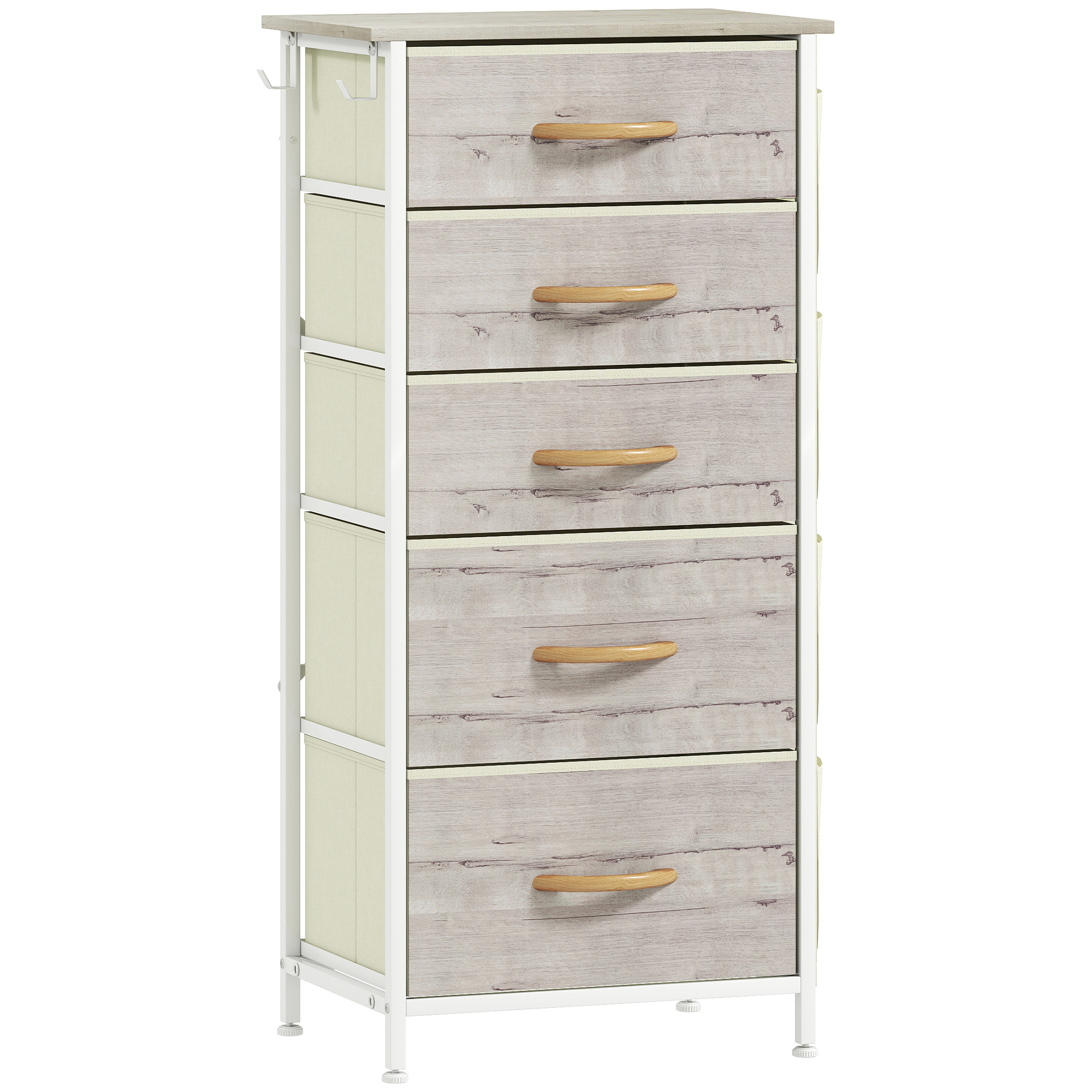 STOWLY Grey Chest of Drawers - Tallboy, Medium-sized, 5 Drawers, Fabric Drawers - Life Essentials