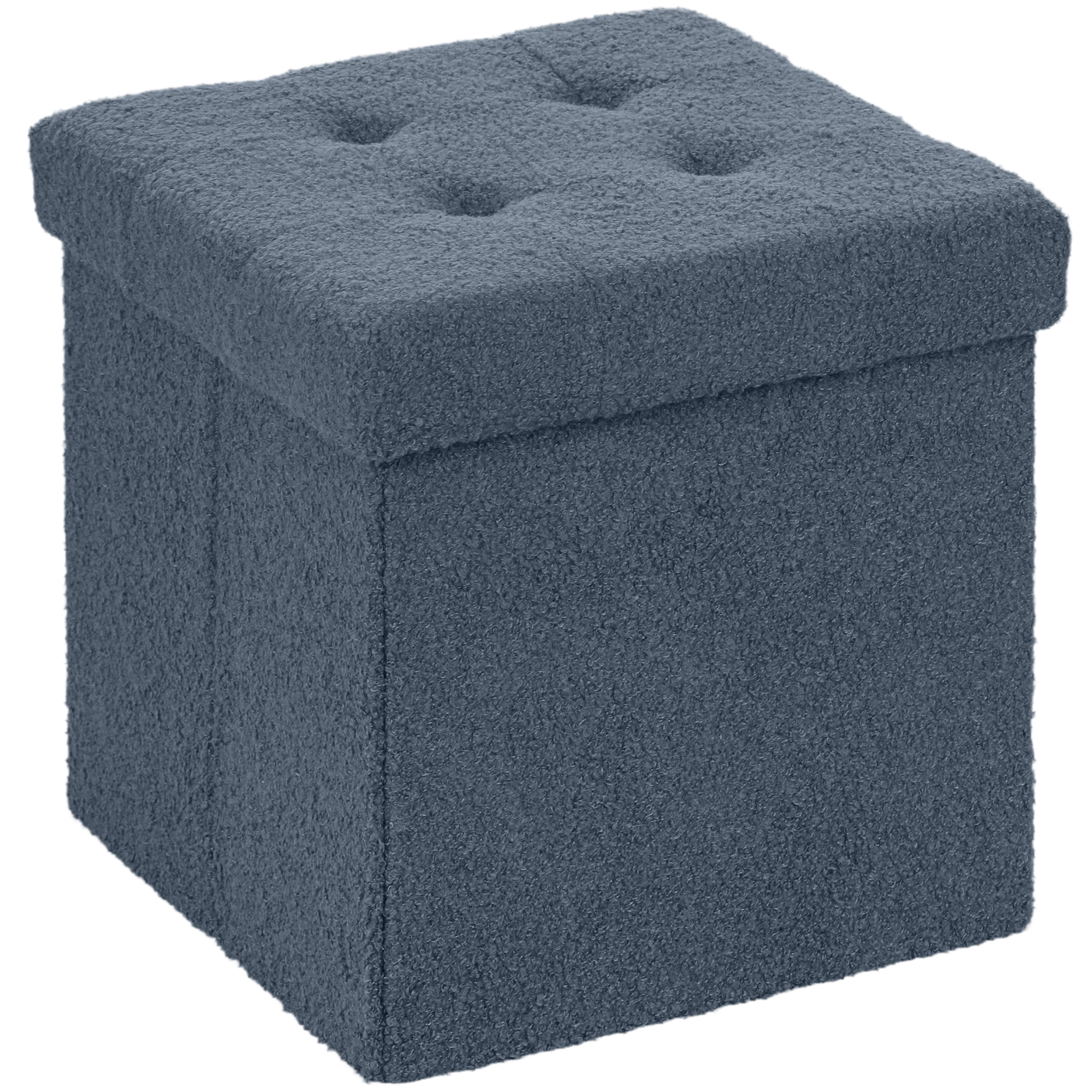 HERON Foldable Sherpa Fleece Storage Ottoman - Blue - Life Essentials