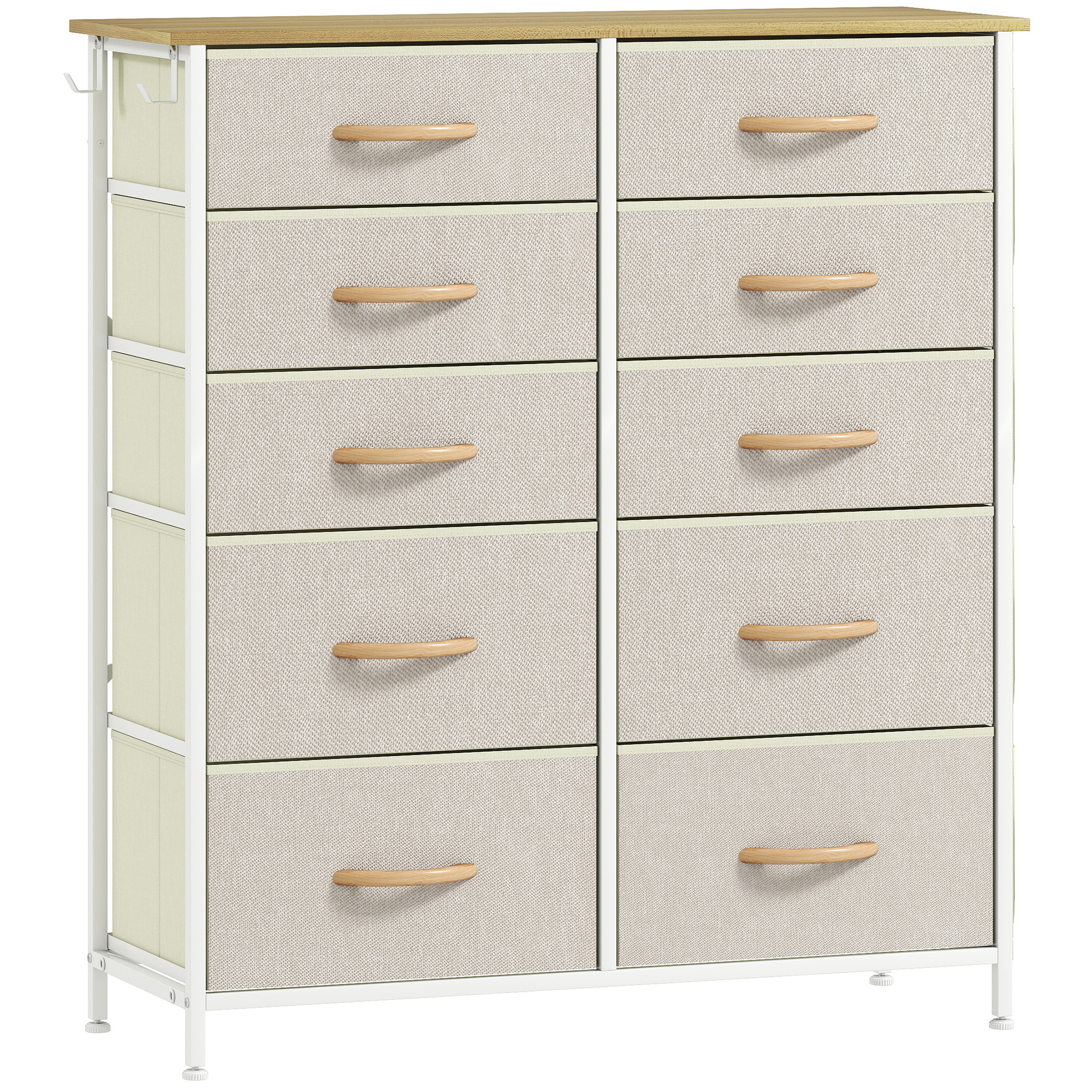 STOWLY Beige Chest of Drawers - Medium-sized, 10 Fabric Drawers, Double - Life Essentials