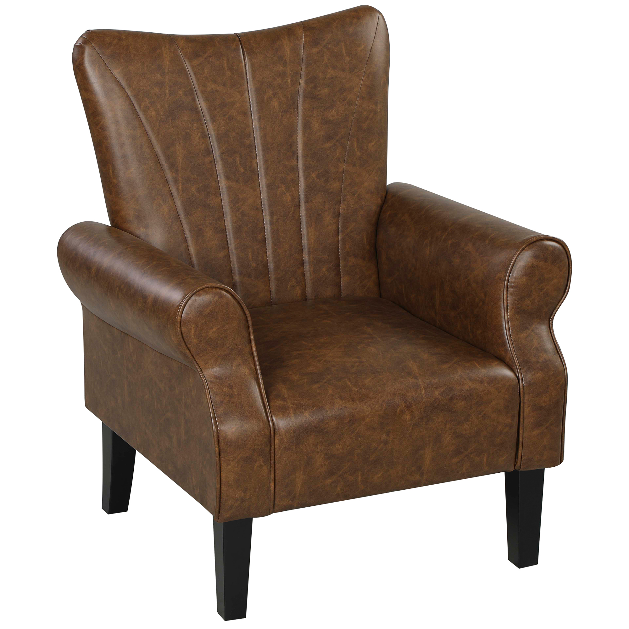 HERON Upholstered Accent Chair Rolled Arms Wood Legs Armchair - Brown - Life Essentials