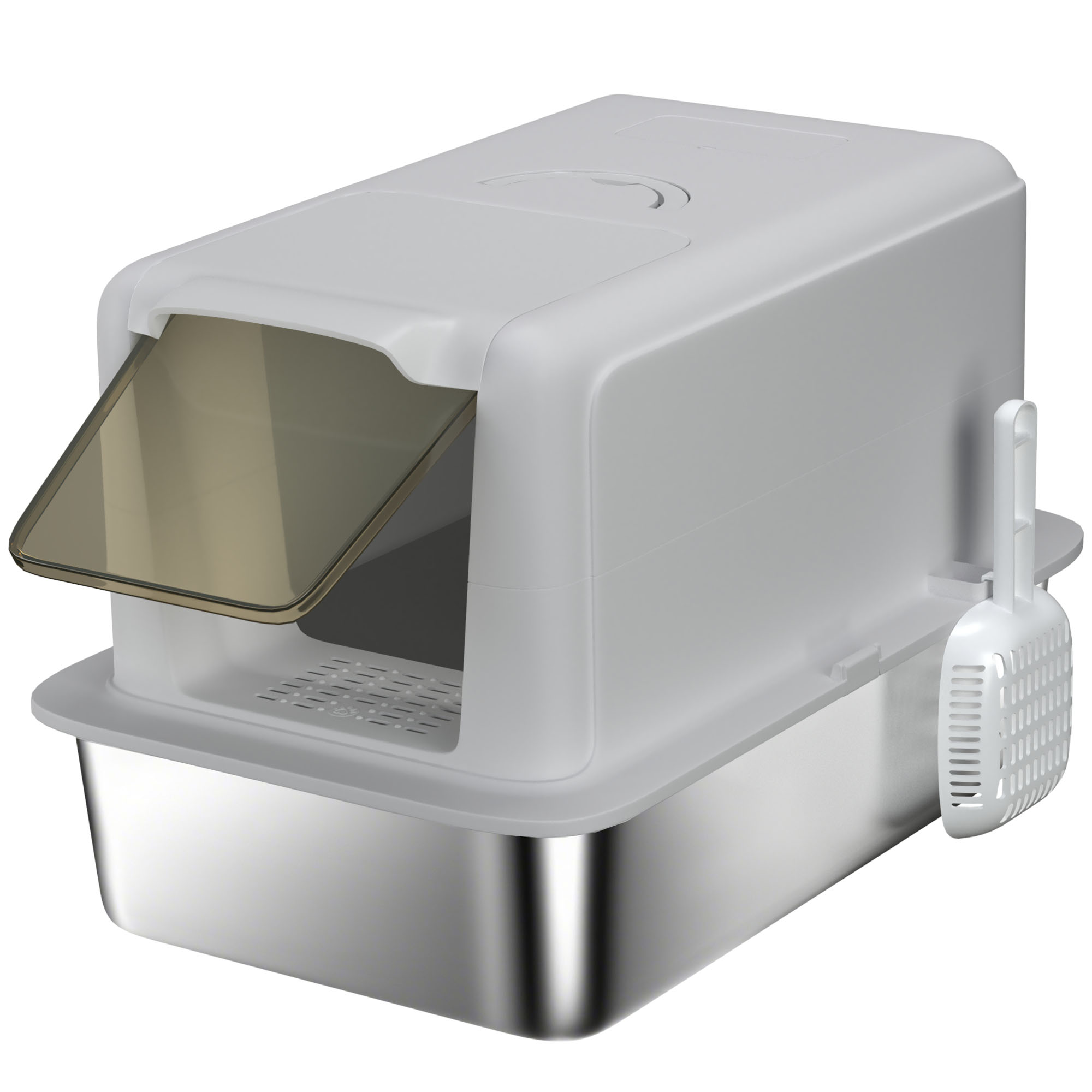 PAWSTER Stainless Steel Cat Litter Box Removable Lid Scoop Filter Bags - Grey - Life Essentials