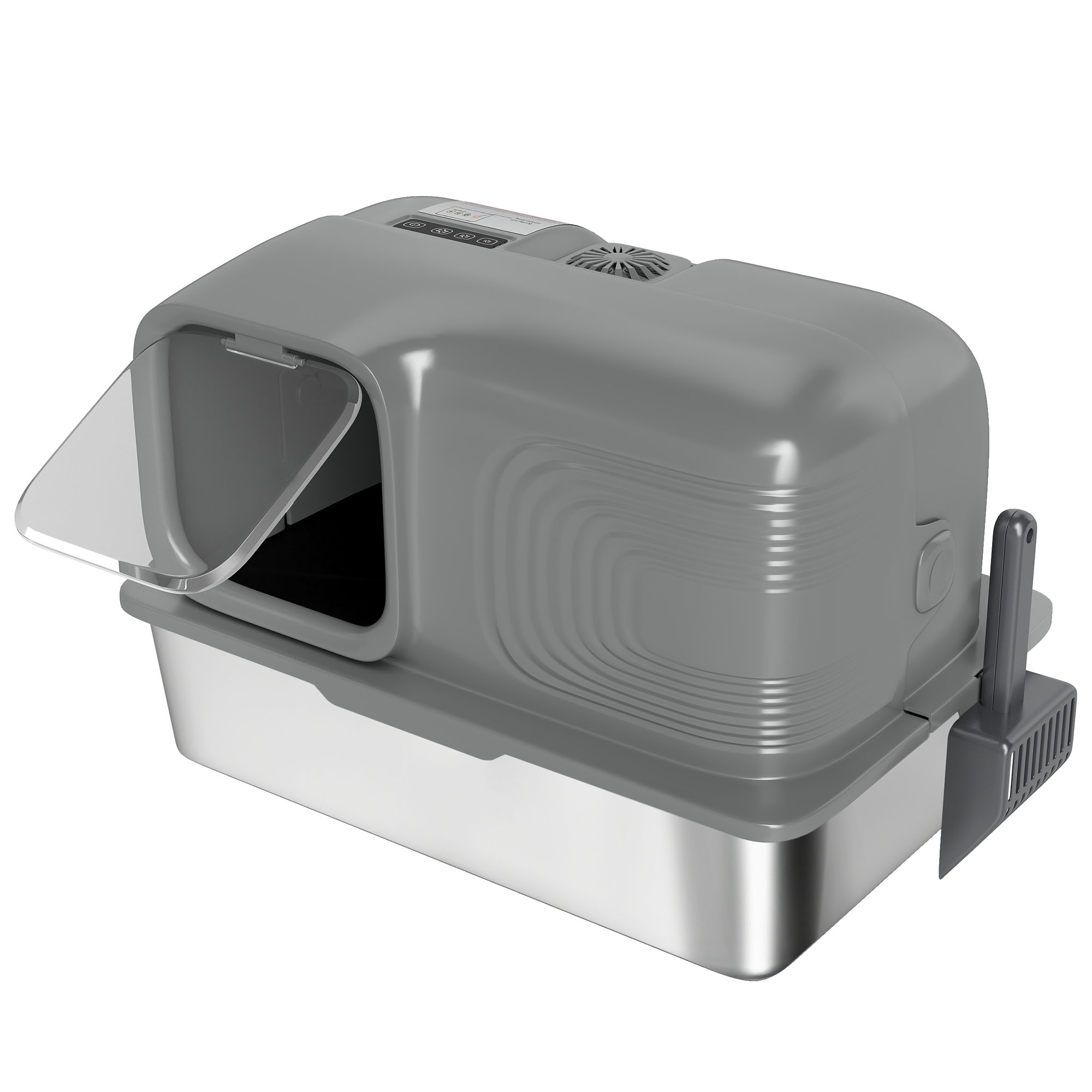 PAWSTER 65L Extra Large Stainless Steel Litter Tray Plasma Deodoriser System - Grey - Life Essentials