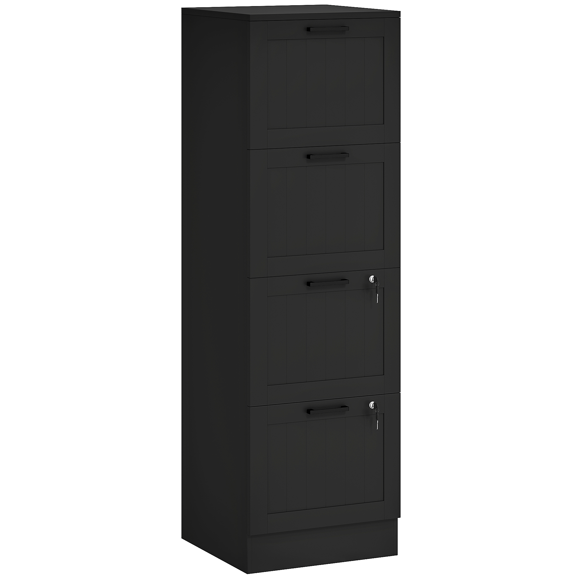 SOLVEN Filing Cabinet Wooden Office Storage 4 Drawer - Black - Life Essentials