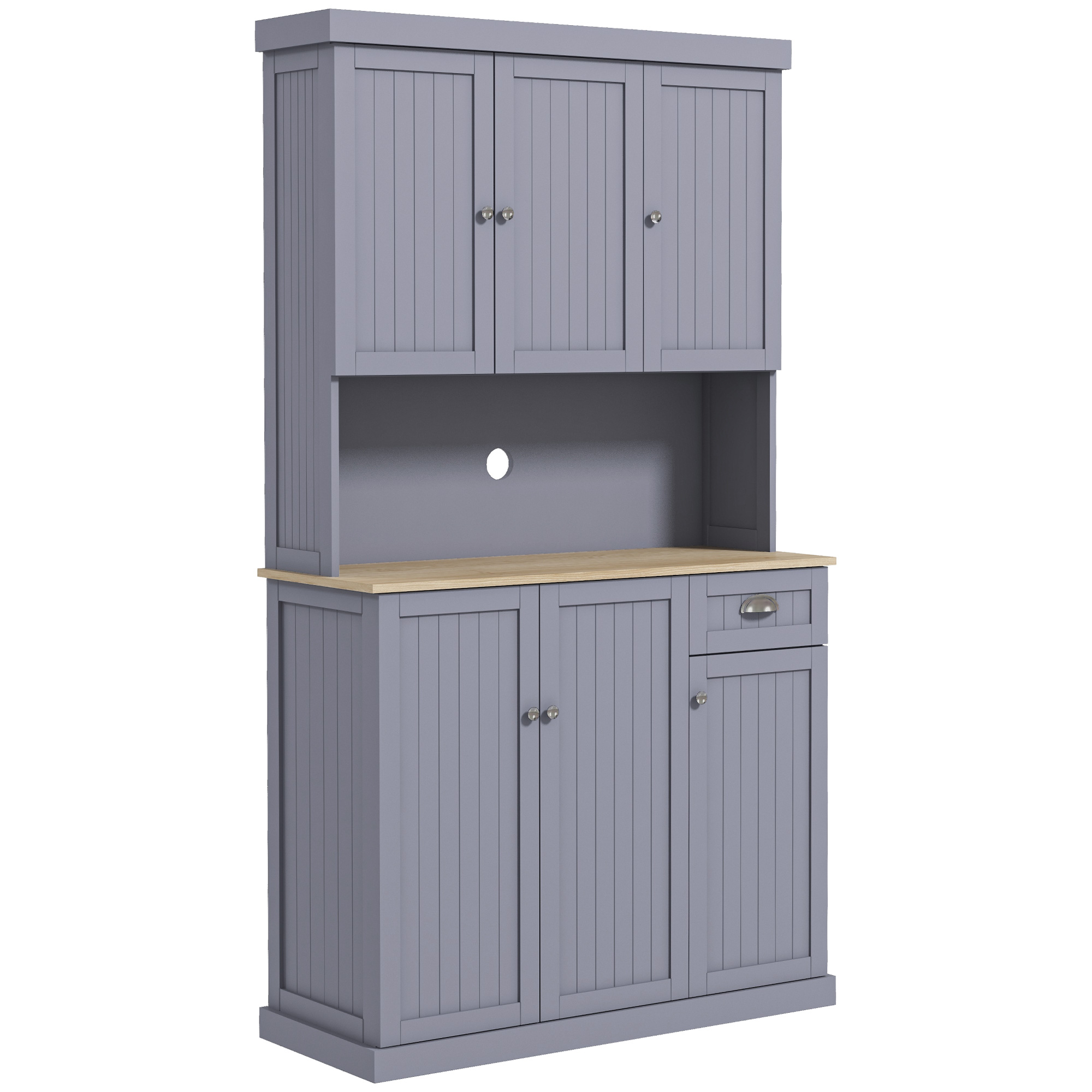 HERON 180cm Freestanding Kitchen Cabinet Storage Cupboard Open Countertop 6 Doors - Grey - Life Essentials