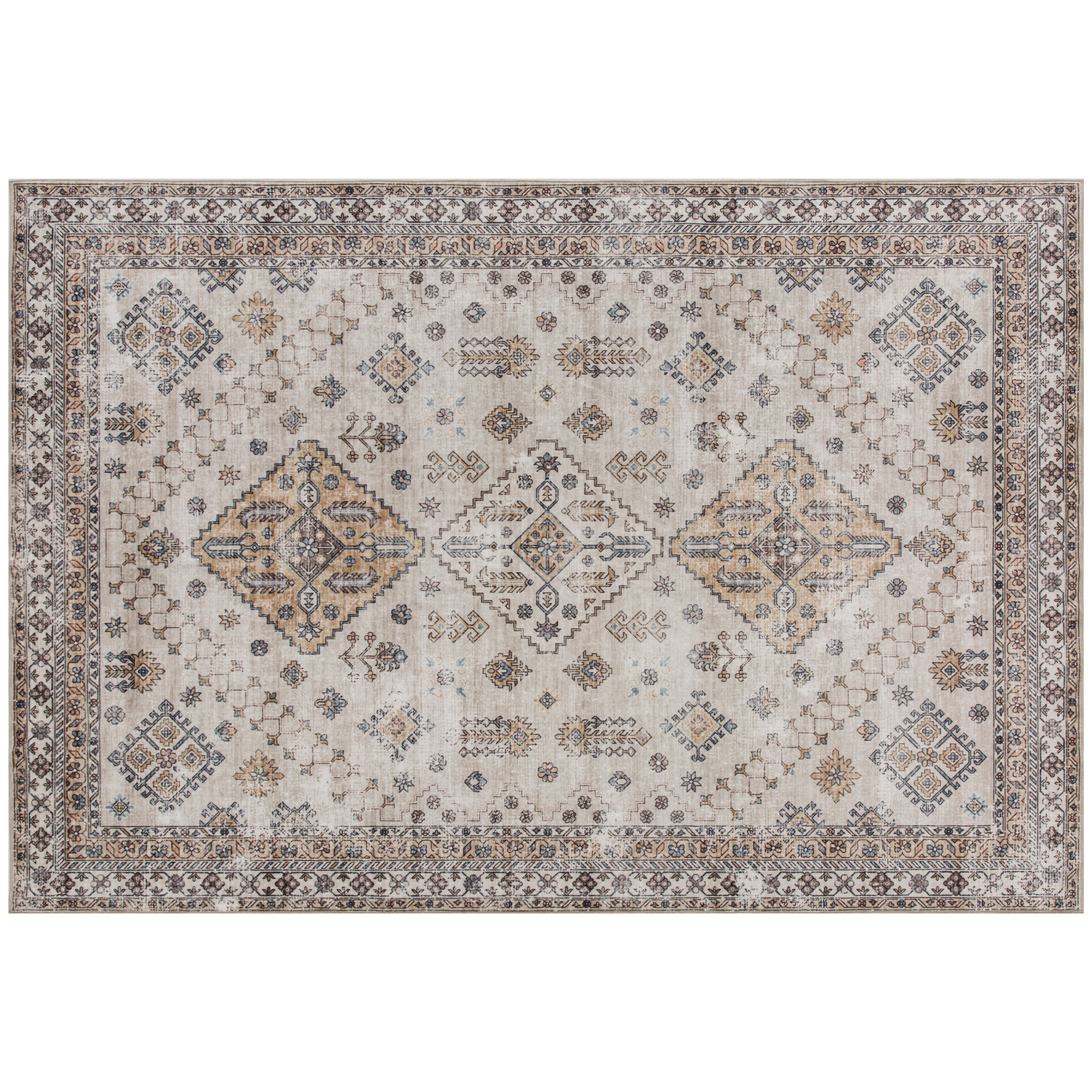 HERON Vintage Area Rug, Non-Slip Washable Flannel Carpet 170 x 120 cm - Beige - Life Essentials