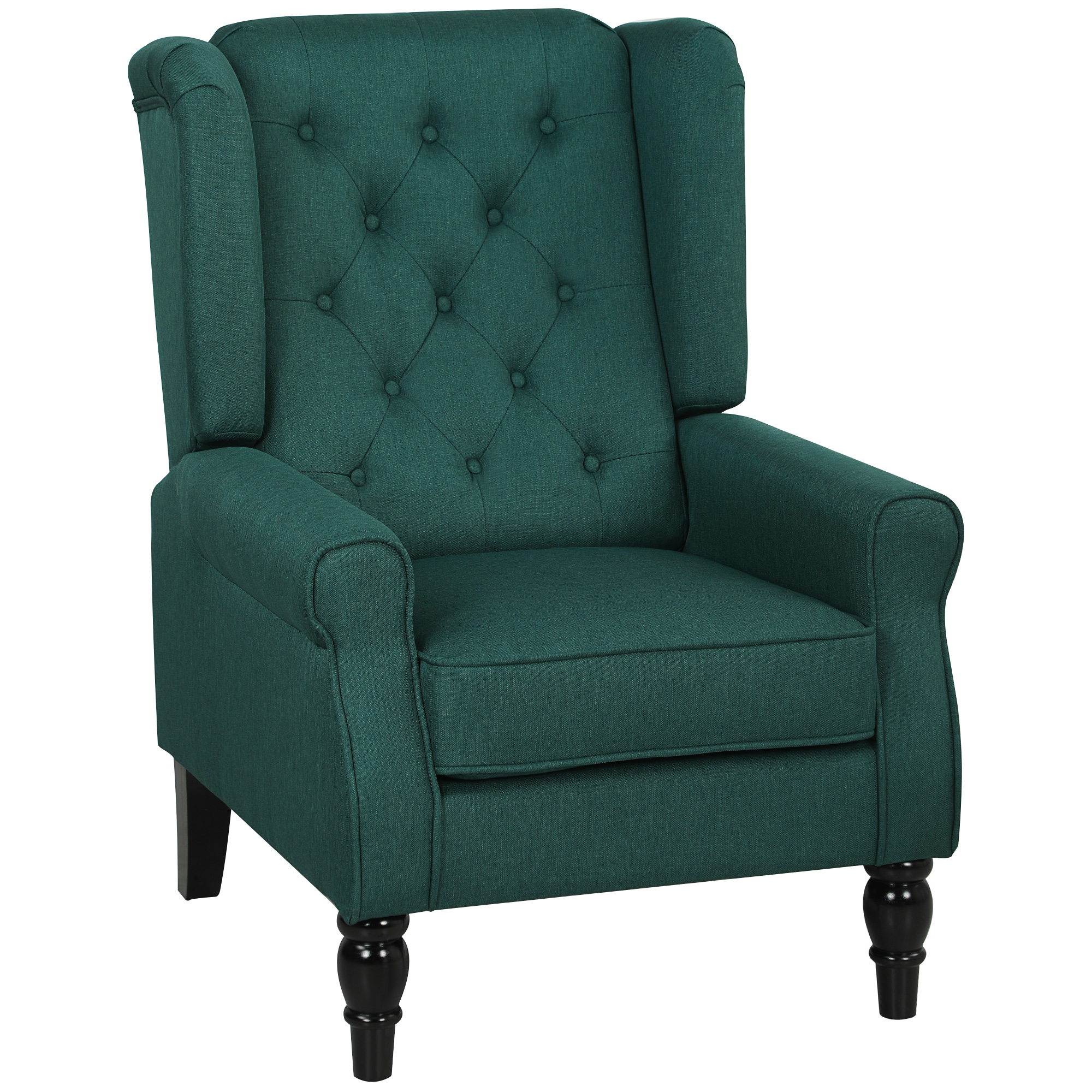 HERON Wingback Accent Chair Retro Upholstered Button Tufted Occasional - Dark Green - Life Essentials