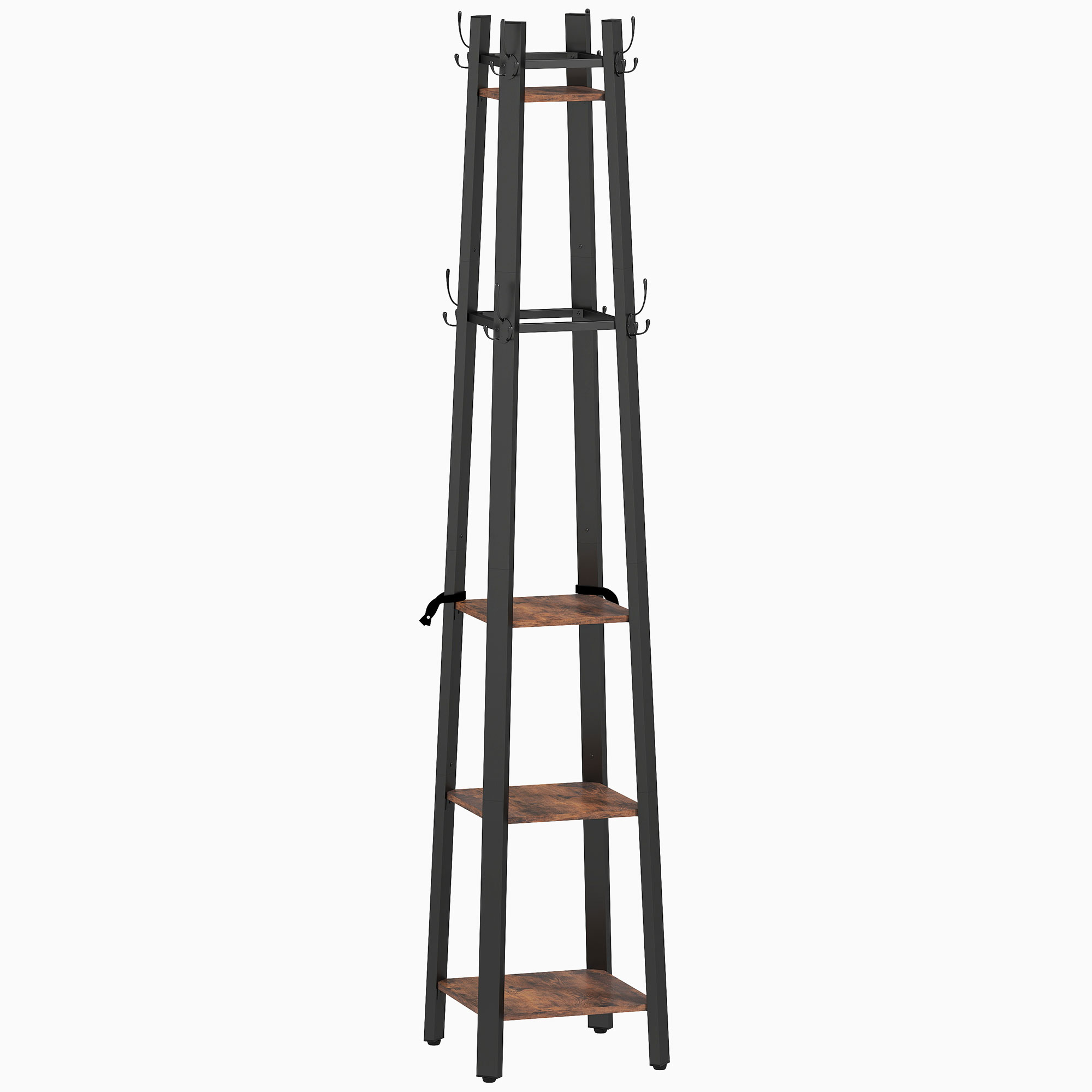 HERON Industrial 4-Shelf Coat Stand - Brown/Black - Life Essentials