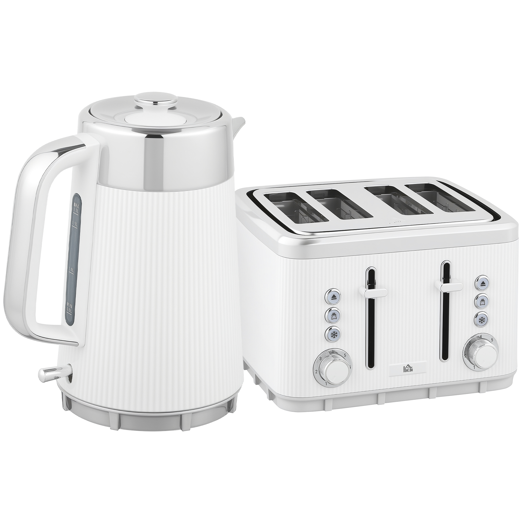 HERON 1.7L 3000W Electric Kettle & 4-Slice Toaster Set with Strix Thermostat - White - Life Essentials