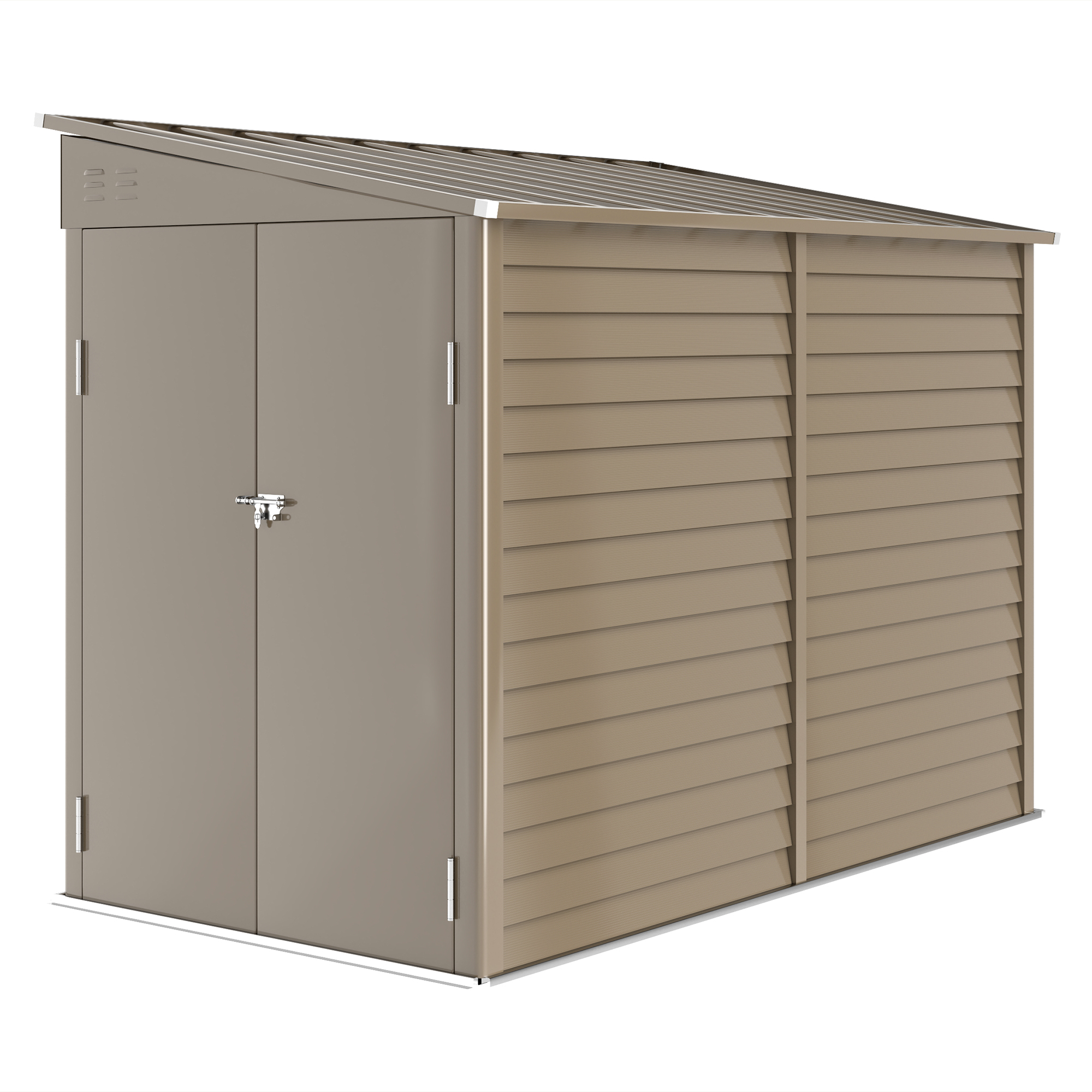 SUNVISTA 5x9ft Galvanised Metal Garden Shed Foundation Kit Lockable Doors - Brown - Life Essentials