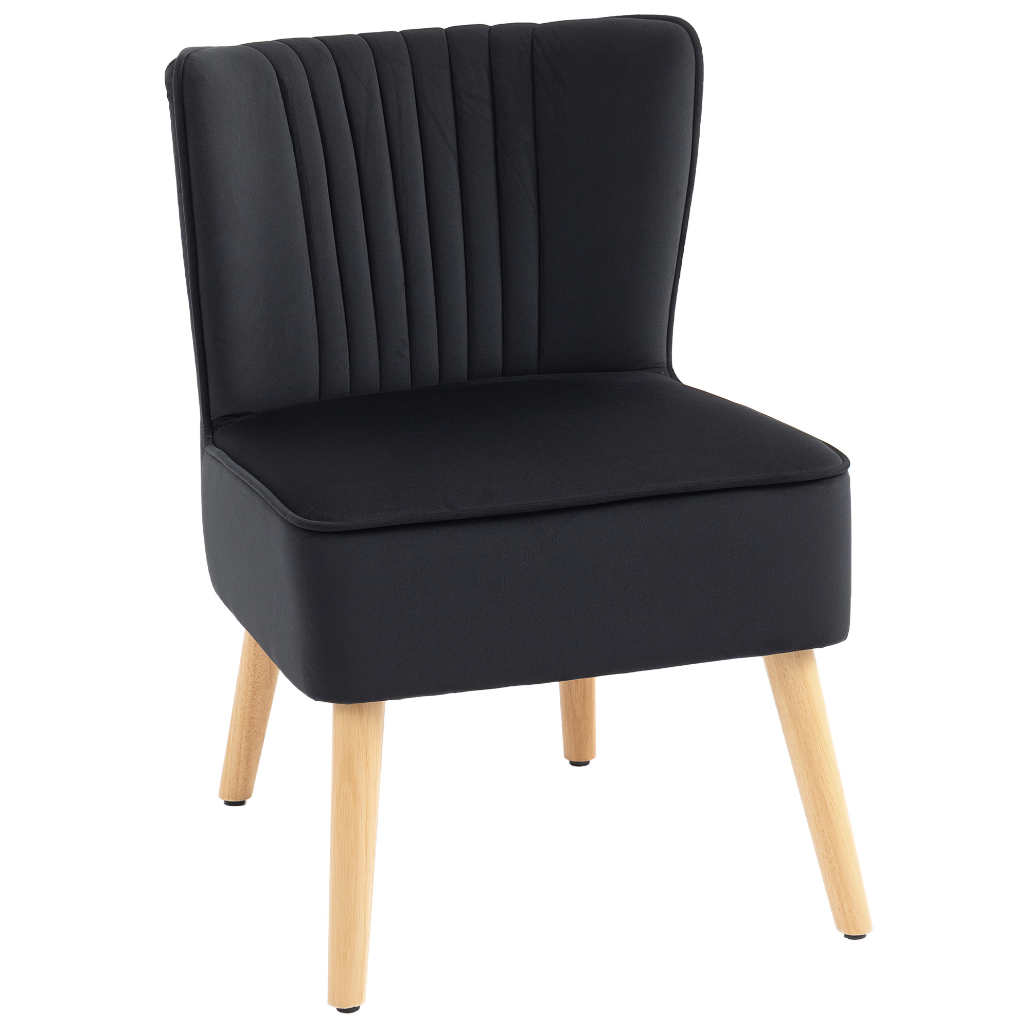 HERON Modern Accent Chair with Fabric Seat & Rubber Wood Legs, Thick Padding - Black - Life Essentials