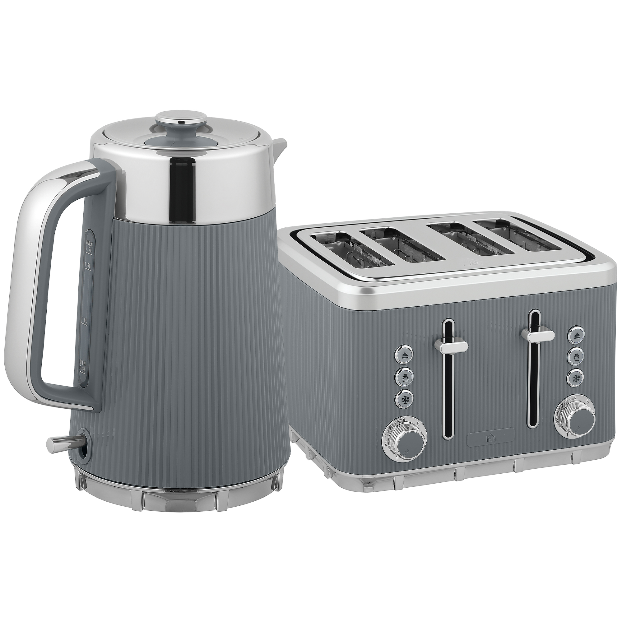 HERON 1.7L 3000W Electric Kettle & 4-Slice Toaster Set with Strix Thermostat - Grey - Life Essentials