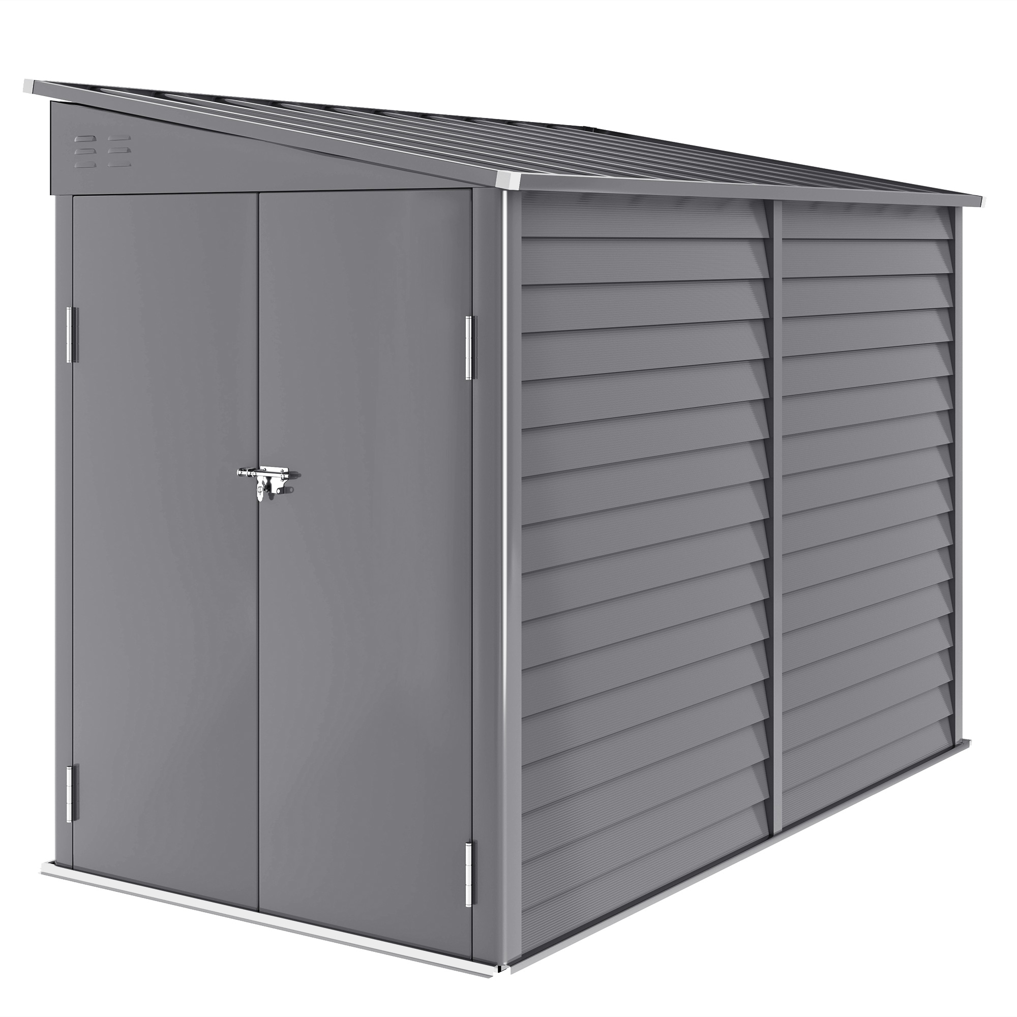 SUNVISTA 5x9ft Galvanised Metal Garden Shed Foundation Kit Lockable Doors - Grey - Life Essentials
