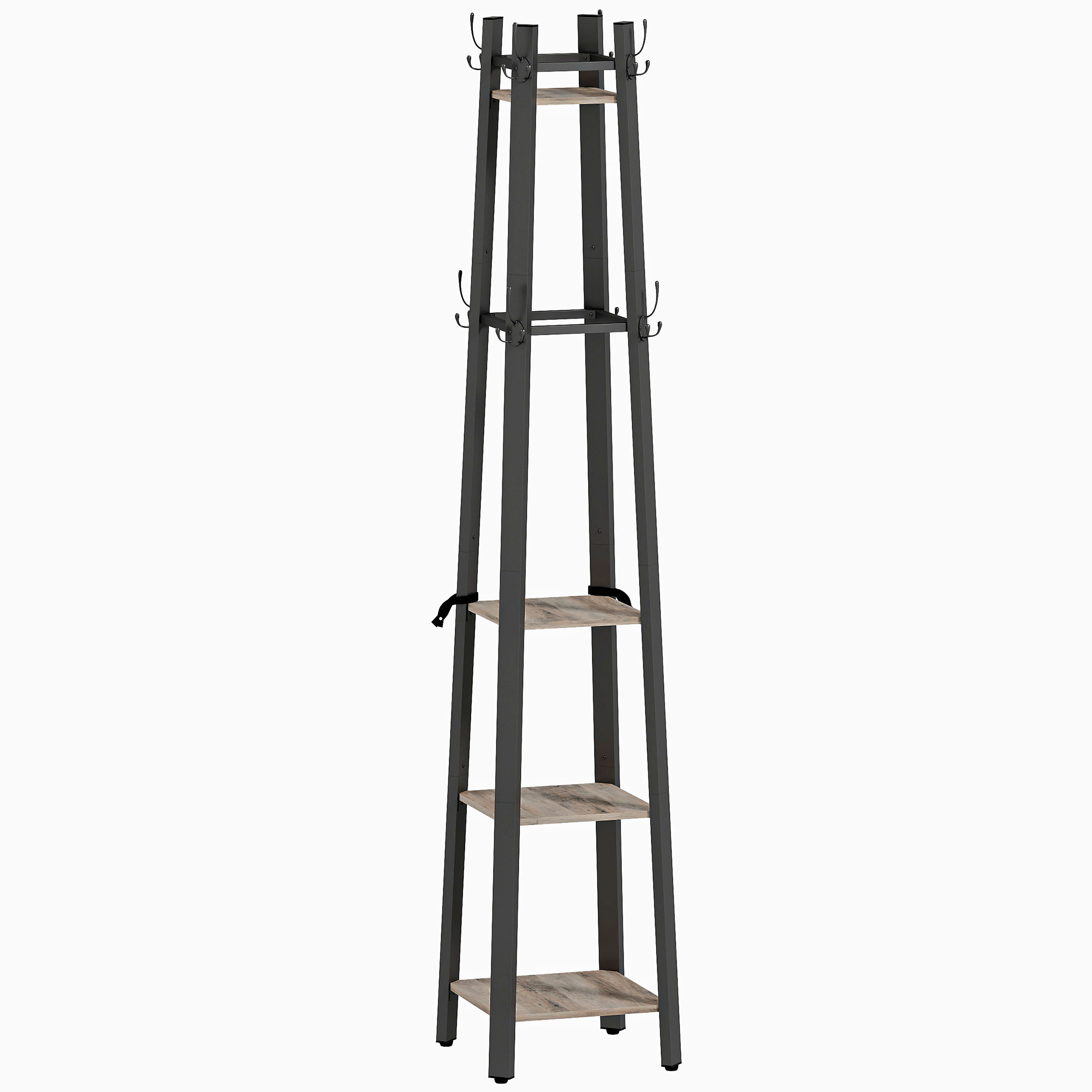 HERON Industrial 4-Shelf Coat Stand - Grey/Black - Life Essentials