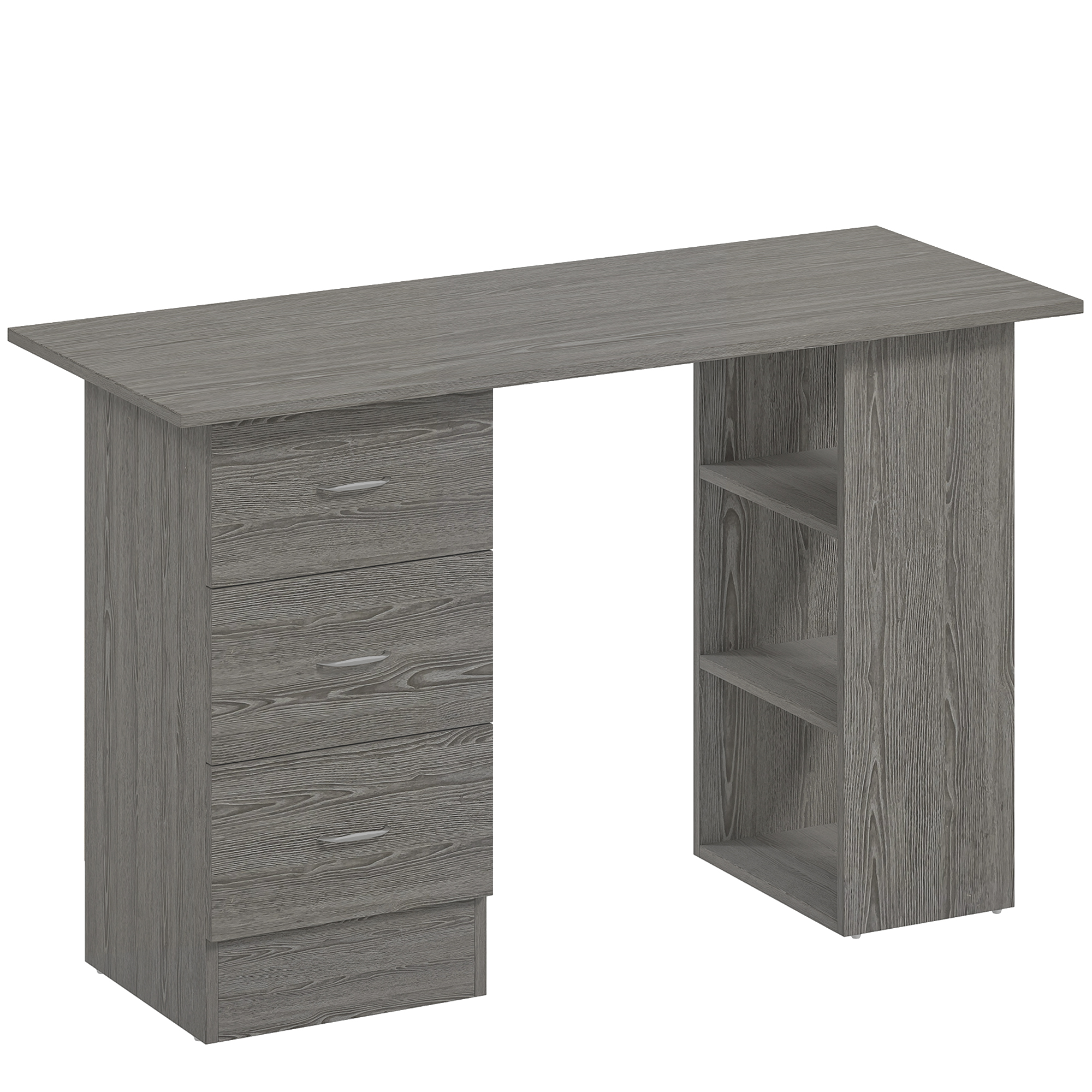 HERON Computer Desk Writing Table PC Workstation 3 Storage Shelves Drawers - Grey - Life Essentials