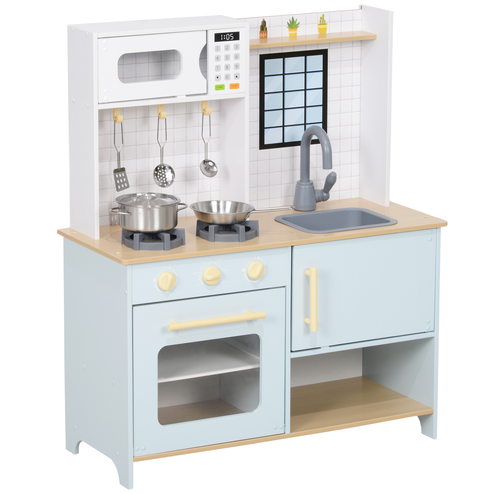AURDEN Pretend Play Kitchen Wooden Kids Playset with Sound - Blue - Life Essentials