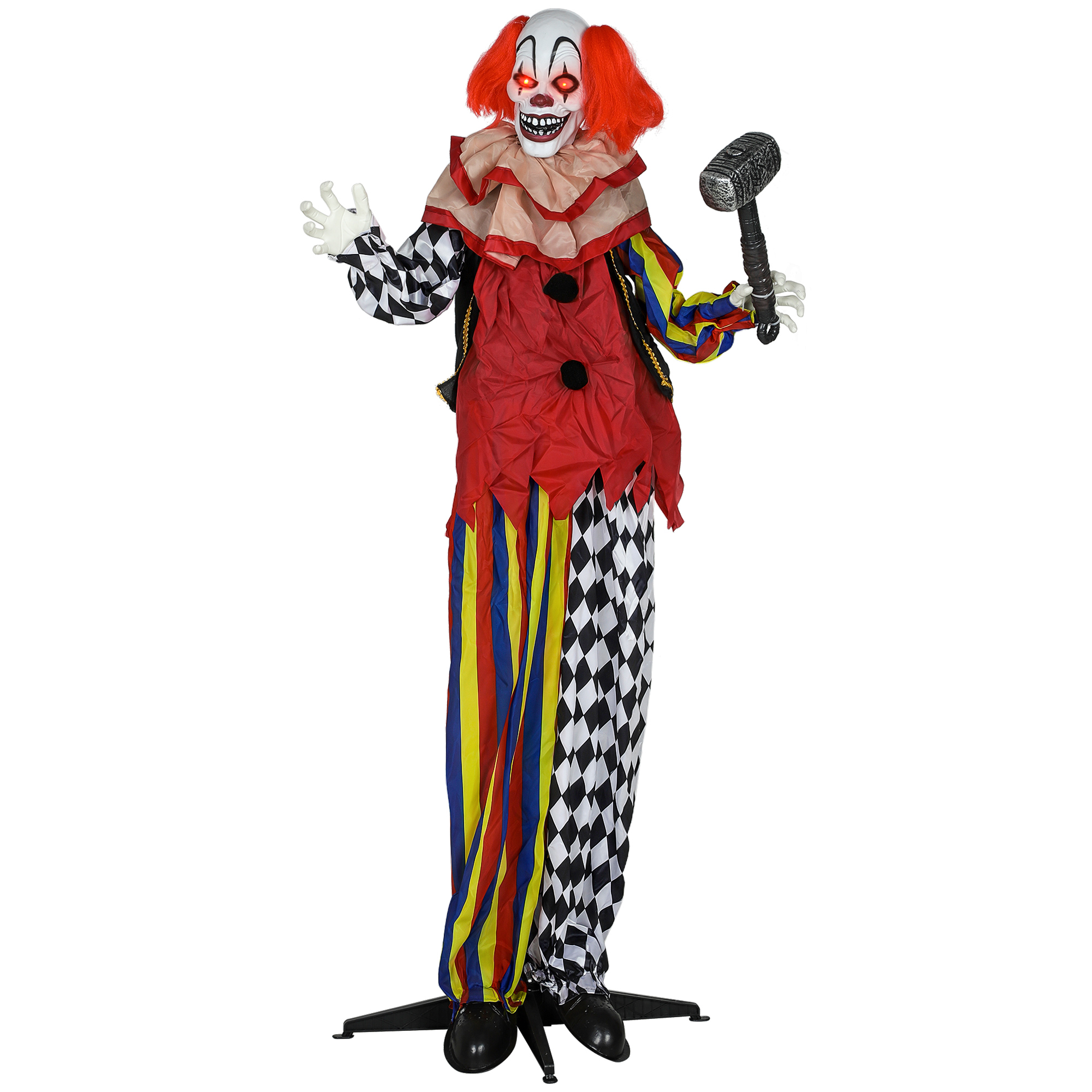 Halloween Clown Decoration Steel Animated Standing Clown with Hammer - Red - Life Essentials