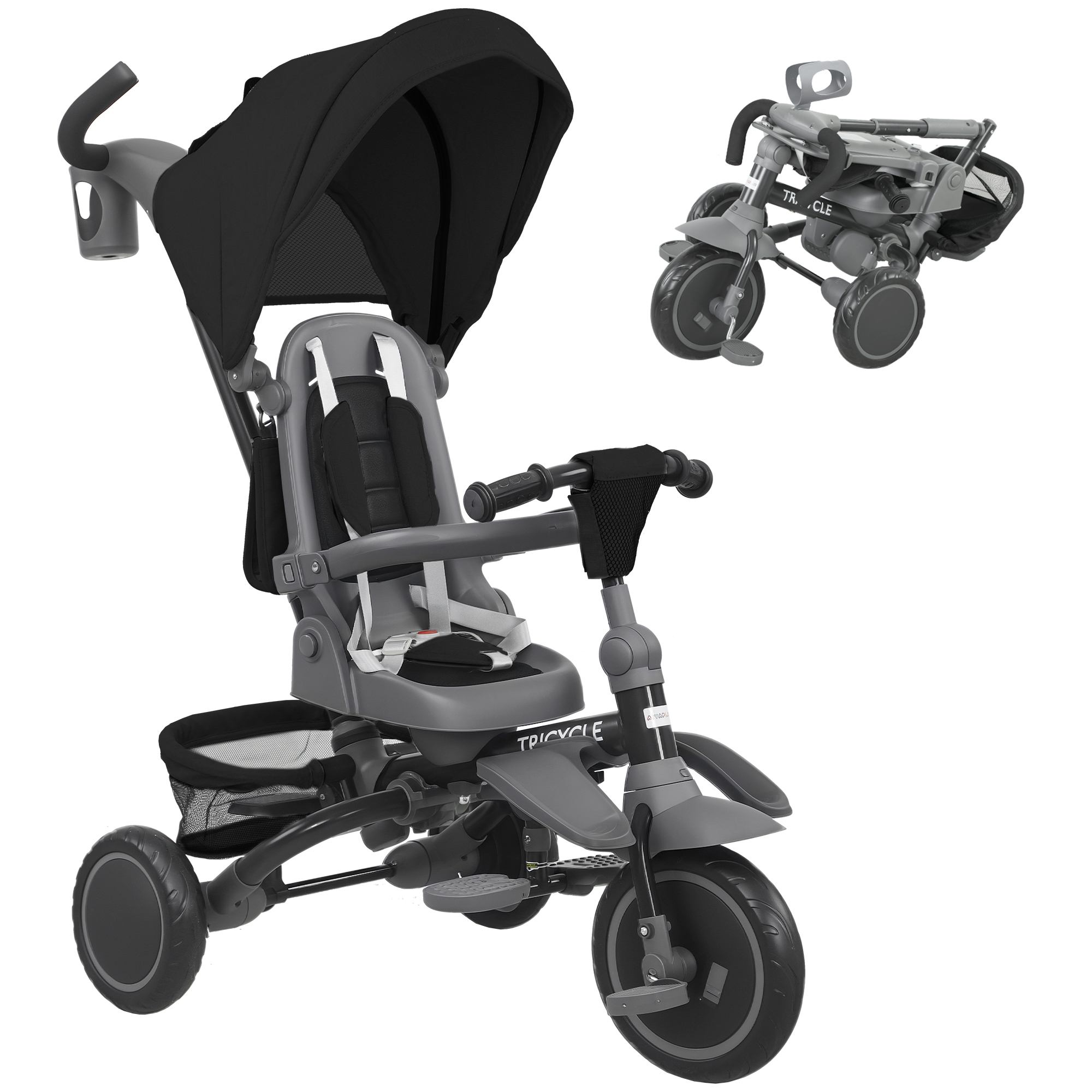 AIVAGO 6-in-1 Foldable Kids Trike with Parent Handle & Canopy, Ages 1-5 - Black - Life Essentials