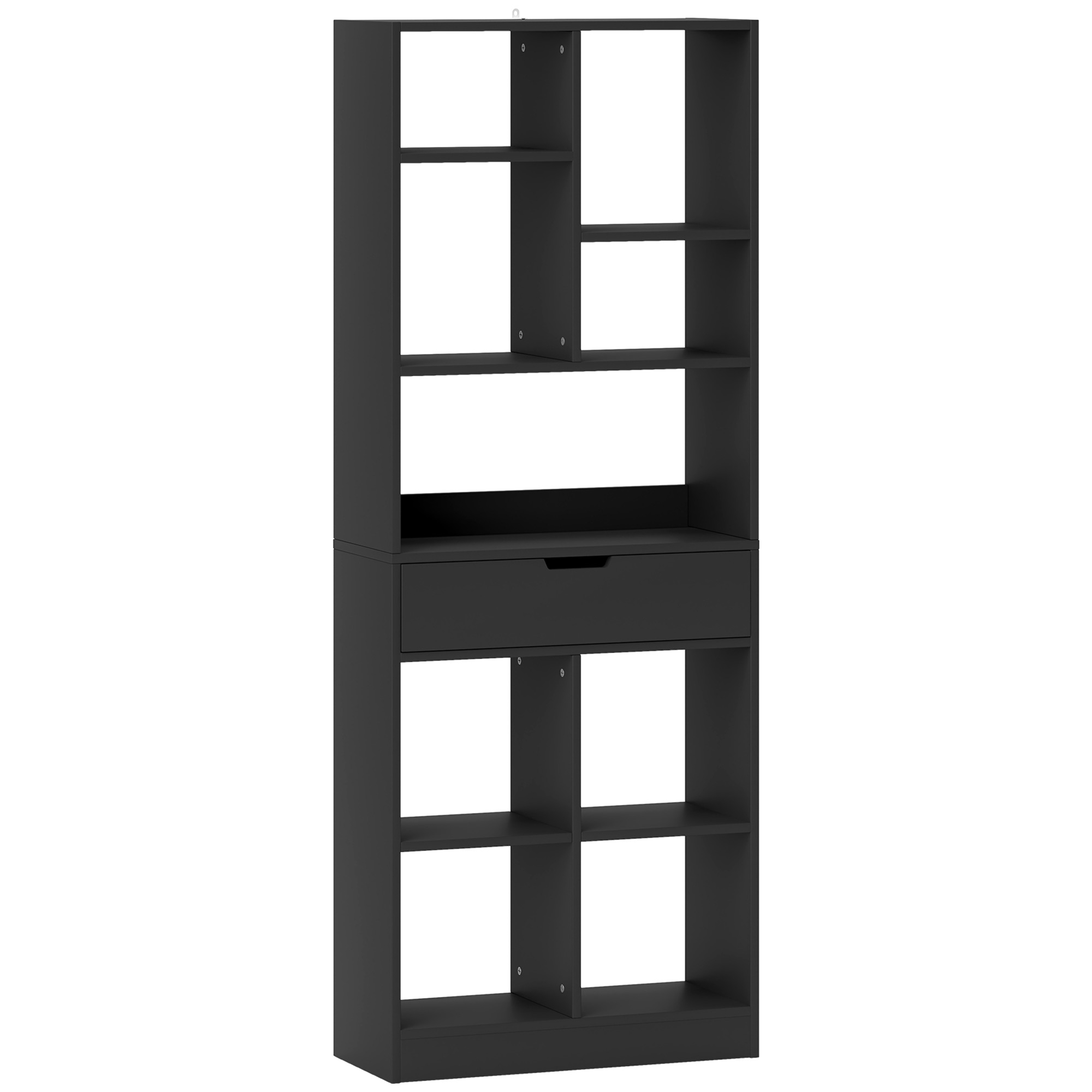 IVORIA Tall Bookshelf Wooden with Drawer - Black - Life Essentials