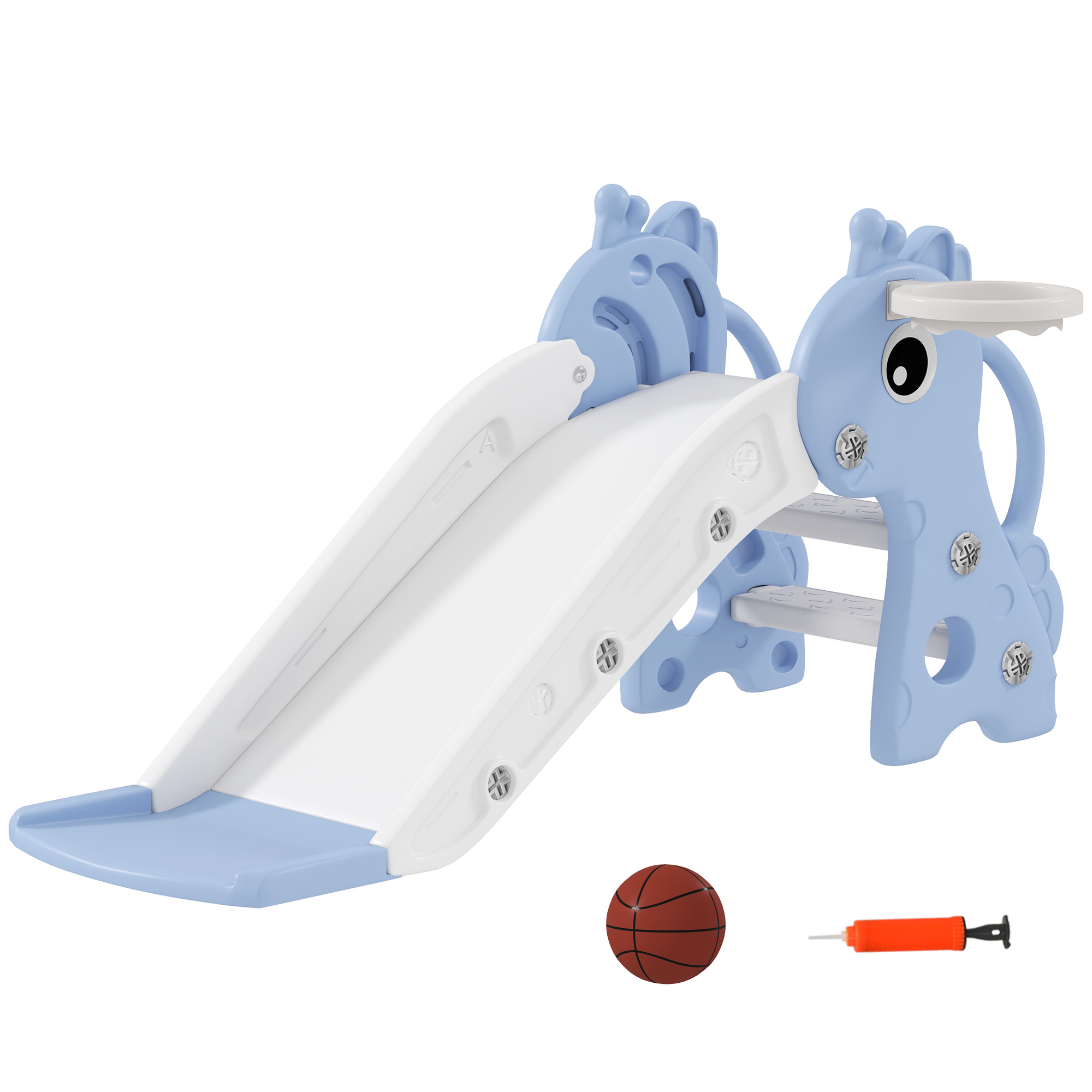 AIVAGO 3 in 1 Kids Slide with Climber & Basketball Hoop Giraffe Design - Blue - Life Essentials