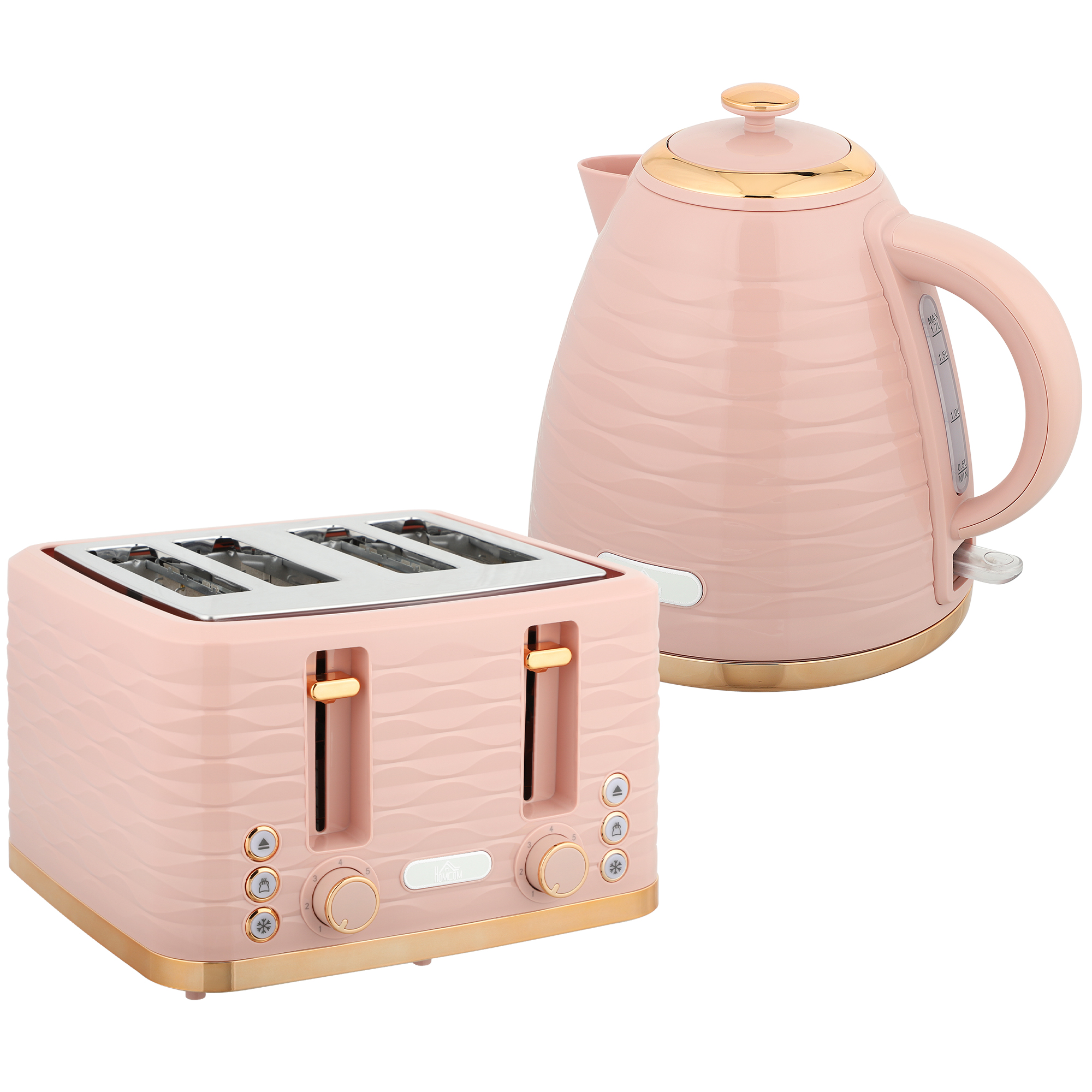 HERON 1.7L 3000W Kettle & 4-Slice Toaster Set with Browning Controls - Light Pink - Life Essentials