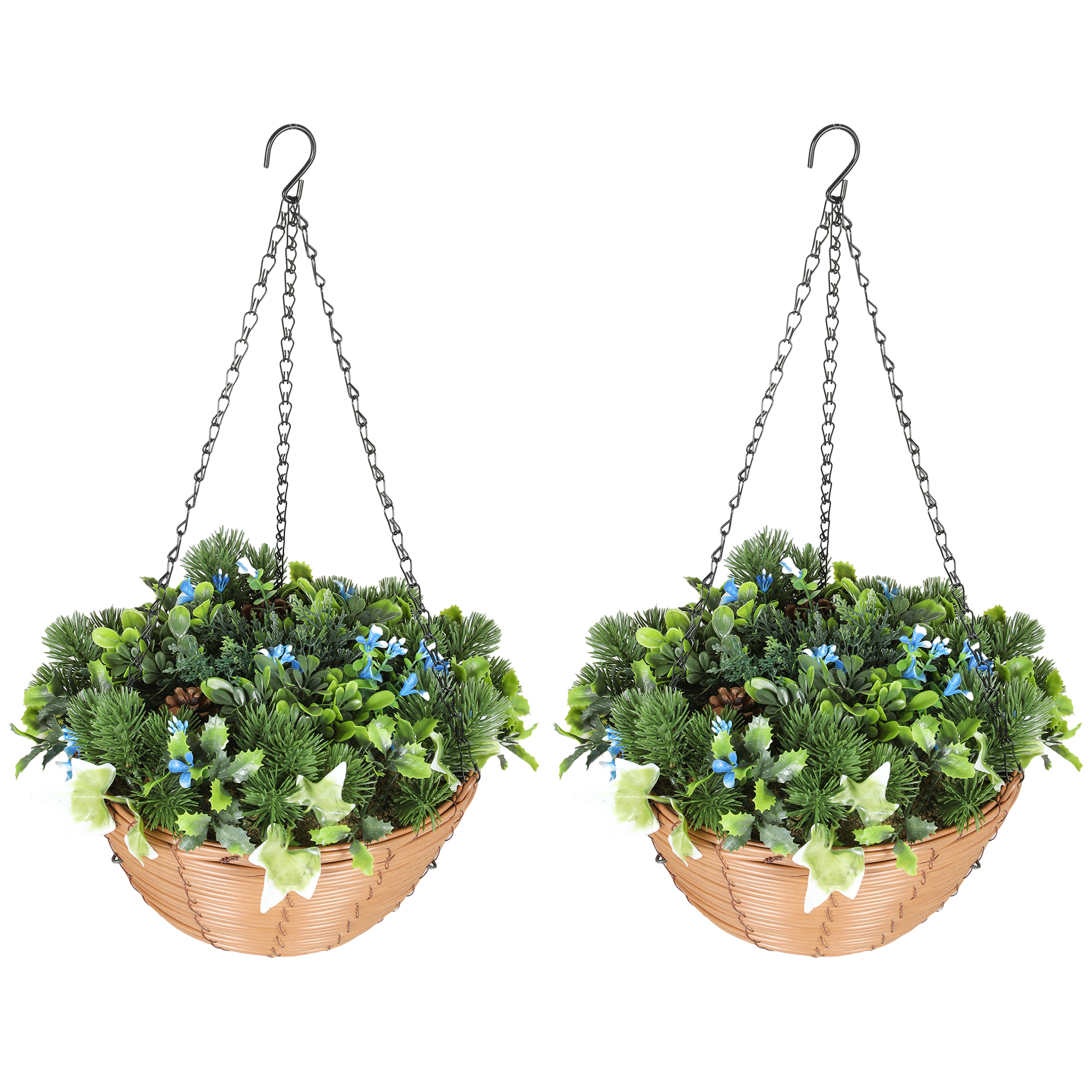 HERON Artificial Hanging Flowers Basket Set of 2 with PE Leaves - Green - Life Essentials