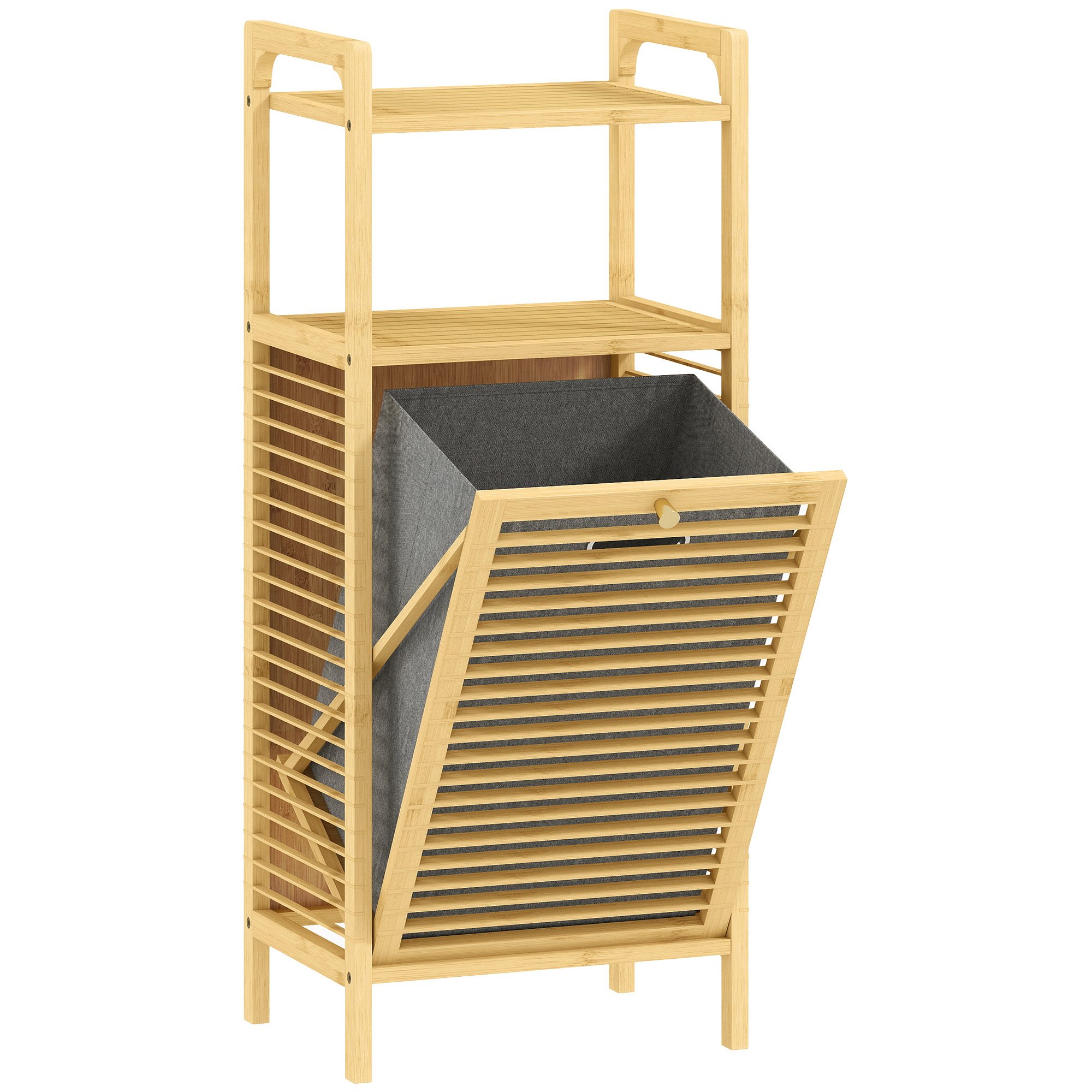 HELOW Laundry Cabinet, Bathroom Cabinet with Hamper - Light Oak - Life Essentials