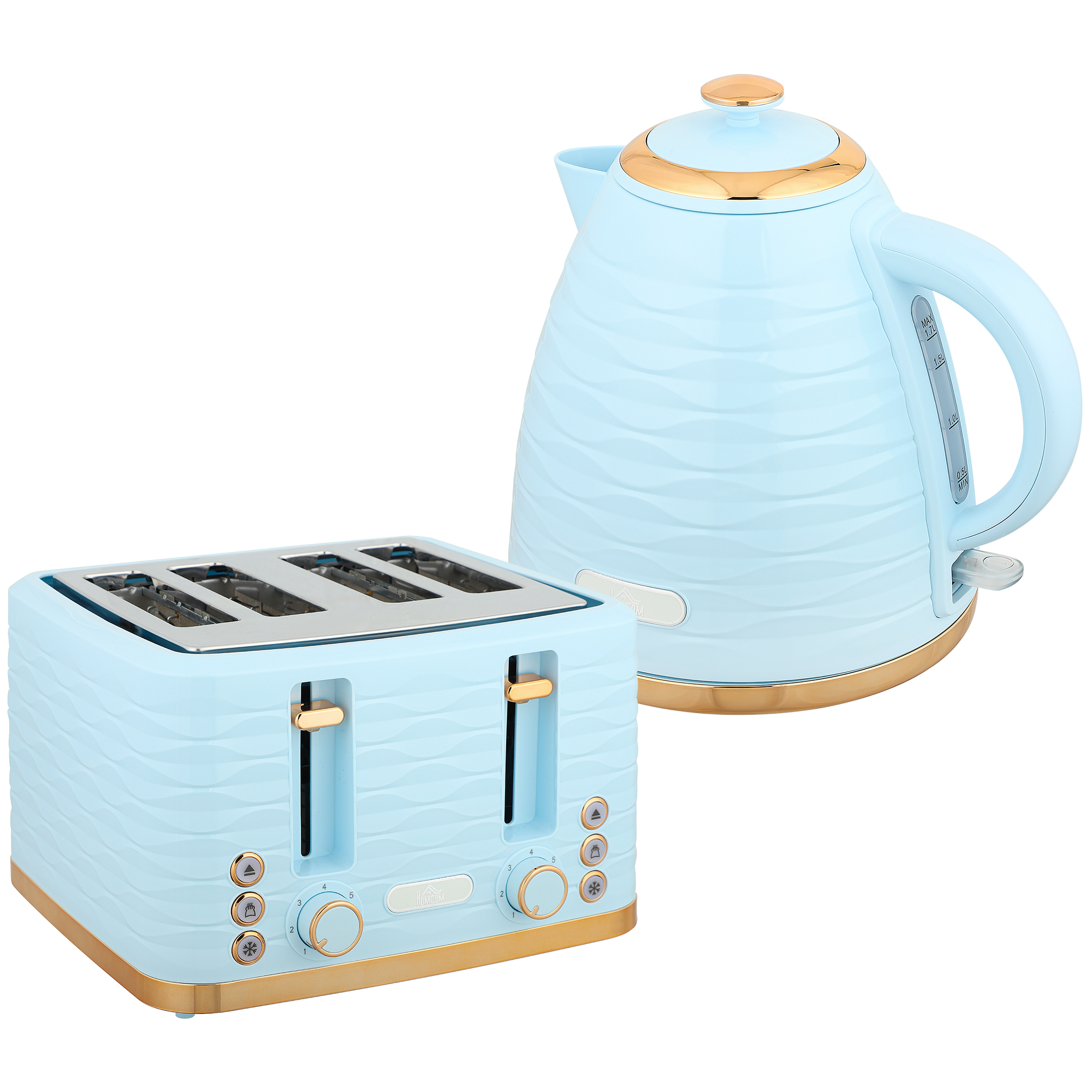 HERON 1.7L 3000W Kettle & 4-Slice Toaster Set with Browning Controls - Light Blue - Life Essentials