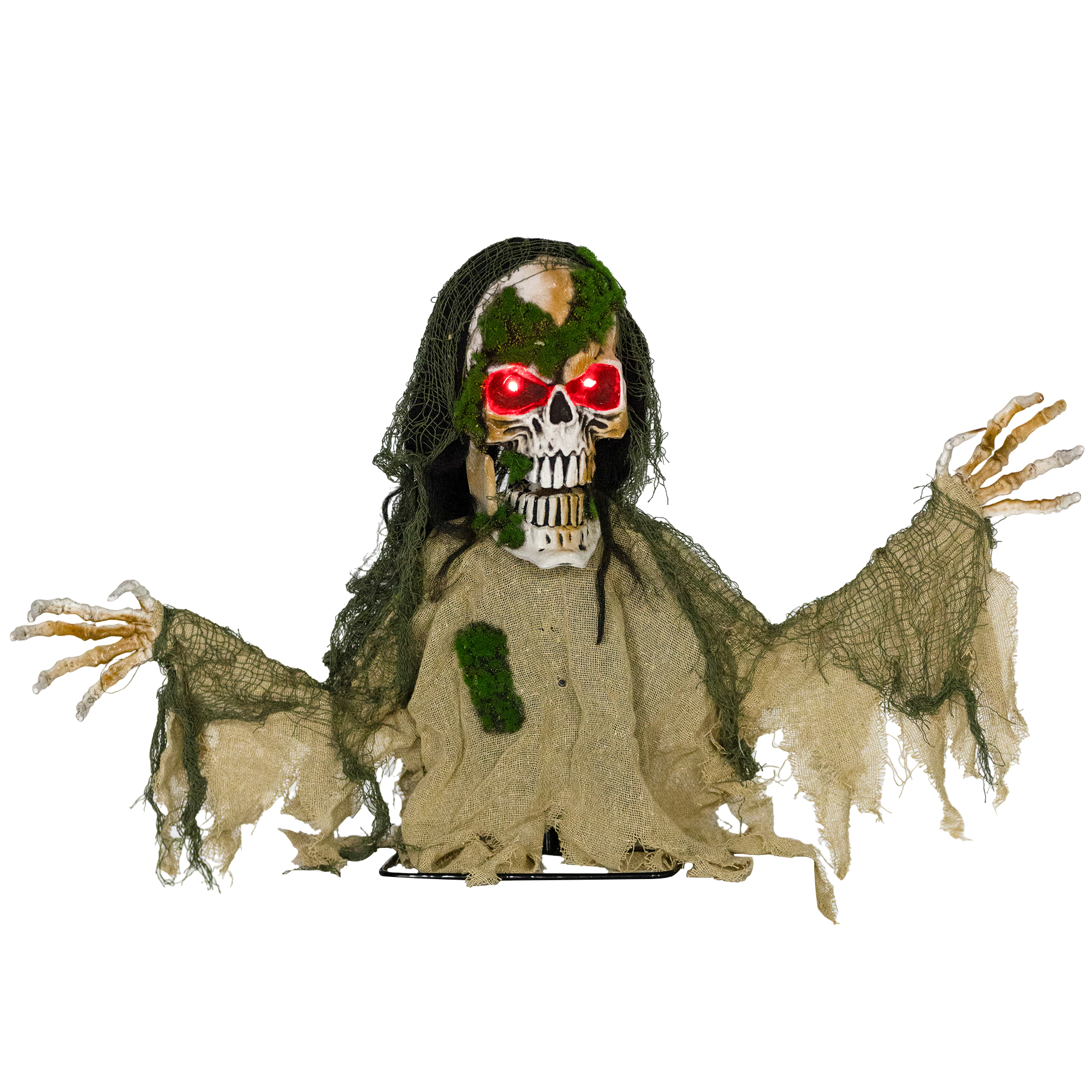 Animated Skeleton Half Body Steel LED Eyes Halloween Decoration - Brown - Life Essentials