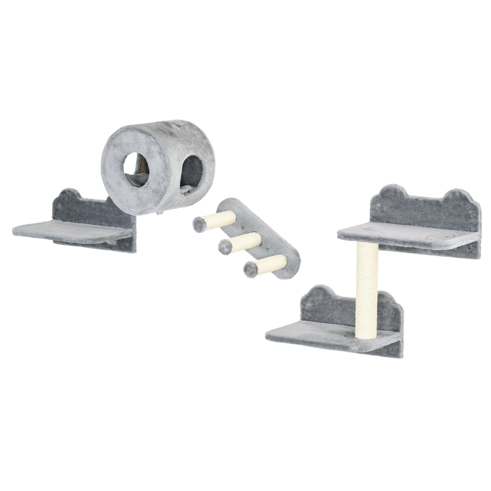 VARNIC 4PCs Wall Mounted Cat Tree Particle Board with Steps and Perch - Grey - Life Essentials