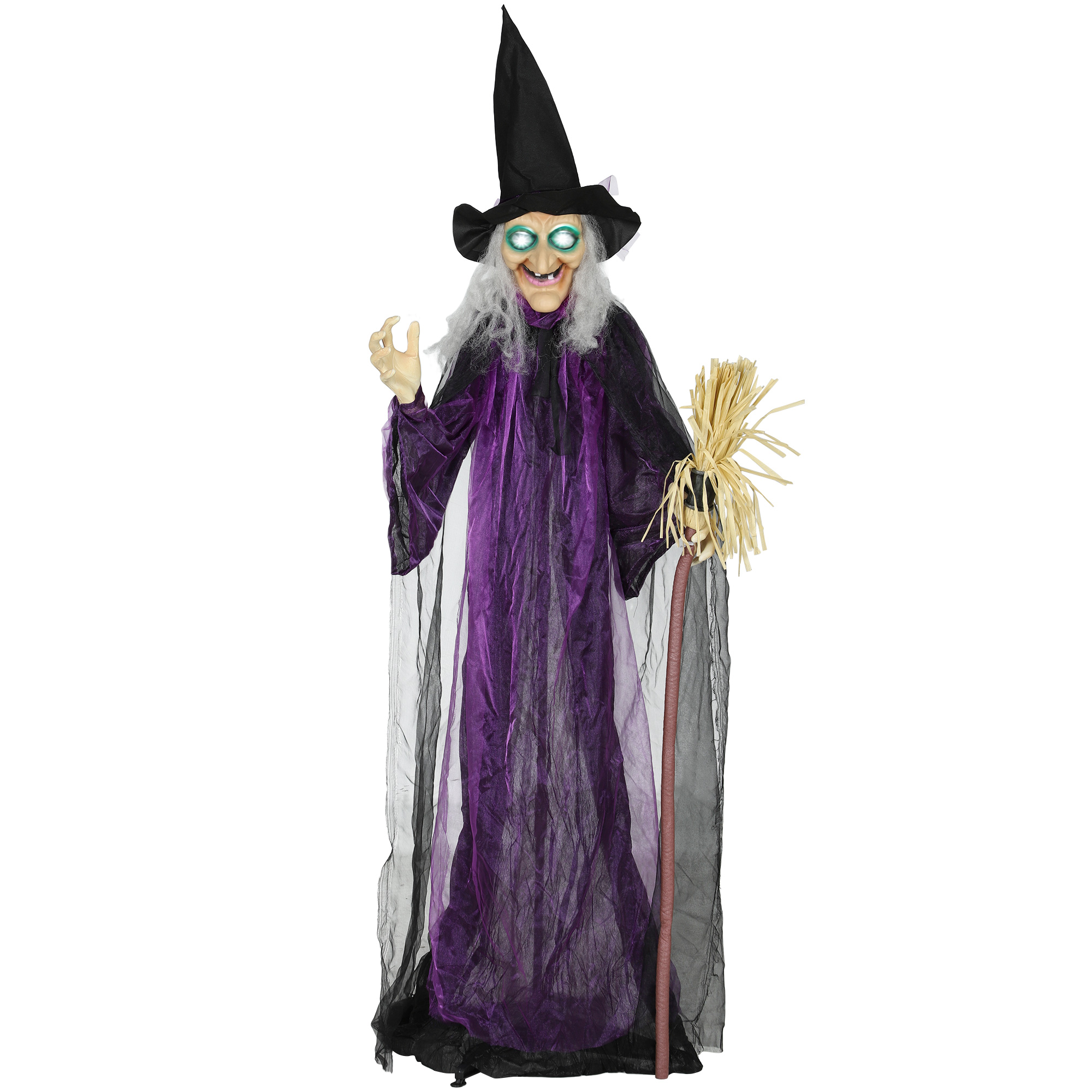 Animated Witch Decoration Plastic 6ft Halloween Prop with Sound - White - Life Essentials